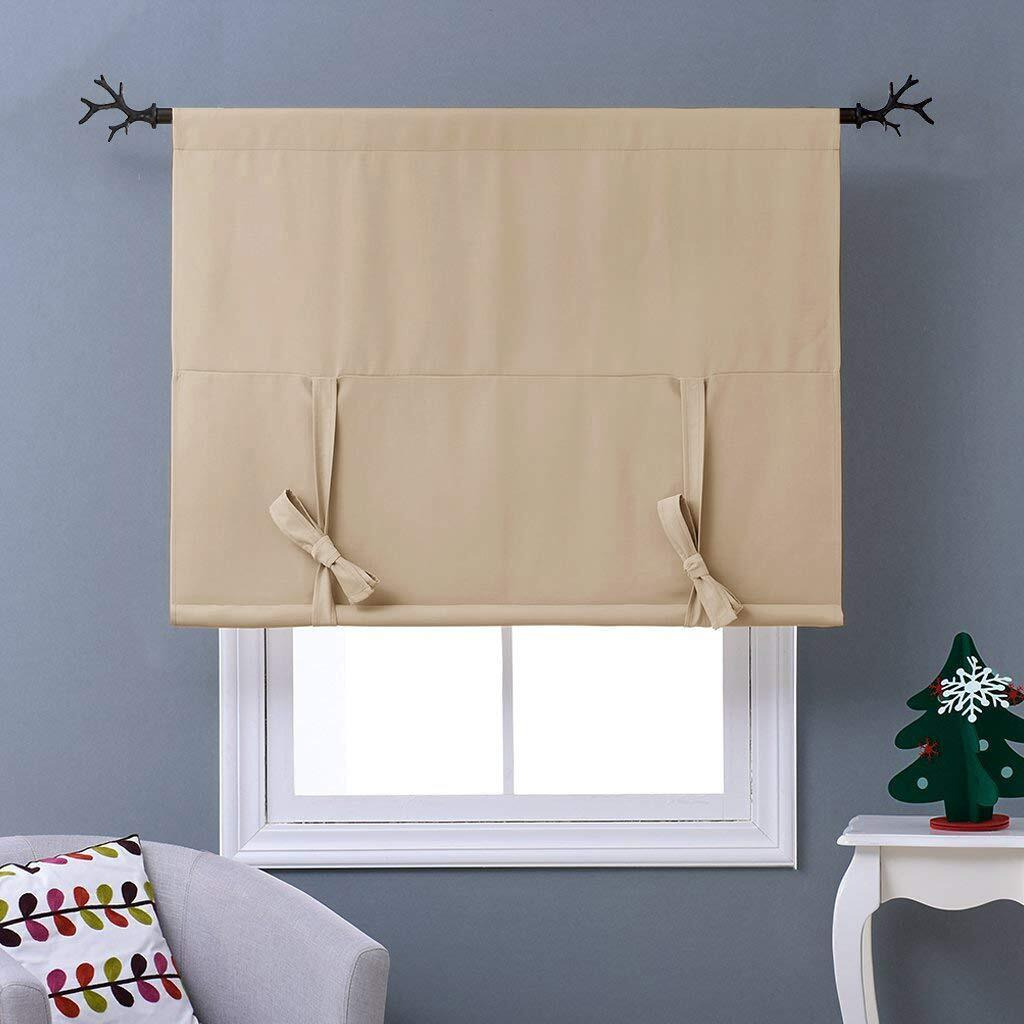 Nicetown Blackout Room Darkening Curtain - Tie Up Shade Blind Bathroom Window Covering For Living Room (Biscotti Beige, Rod Pocket Panel, 46 Inches W X 63 Inches L)