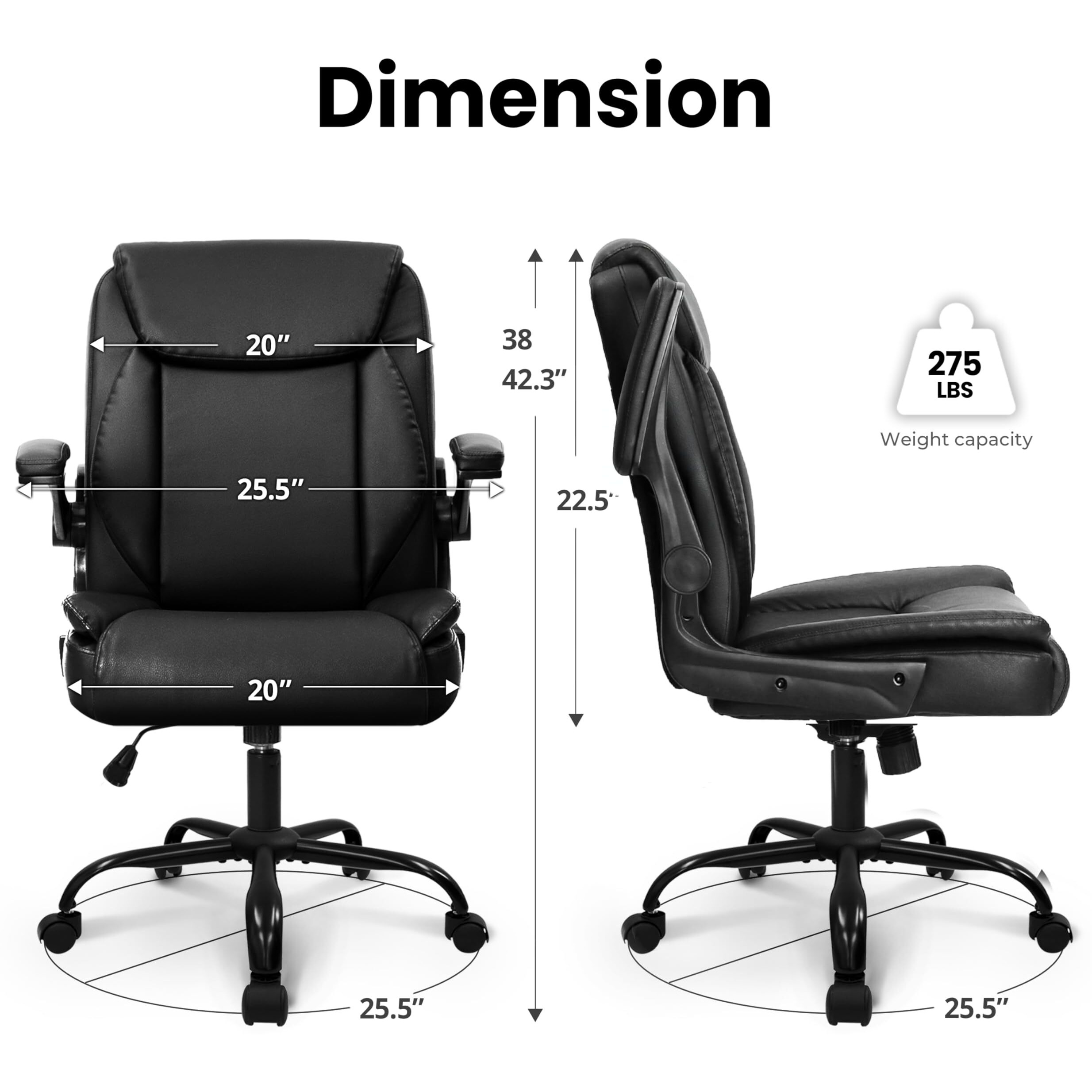 Neo Chair Office Desk Computer Chair Ergonomic Executive Mid-Back Leather Gaming Chair With Adjustable Flip-Up Armrests Wheels Swivel For Home Study Task (Jet Black)