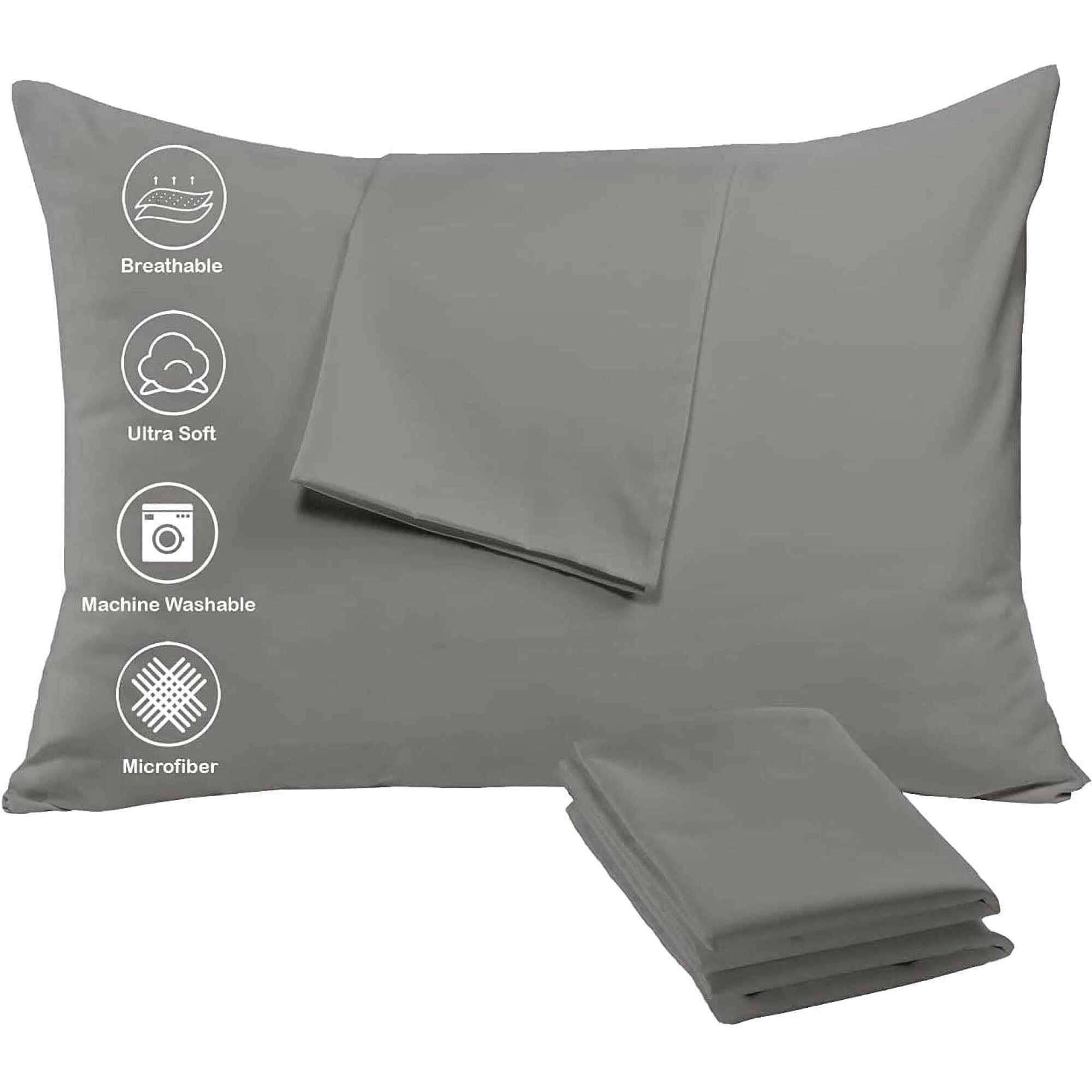 Niagara 4 Pack Pillow Protectors Zippered Standard 20X26 Inches Brushed Lite Grey Extreme Soft Cooling Microfiber Wrinkle Stain, Fade Resistant (Lite Grey 4 Pack Standard)