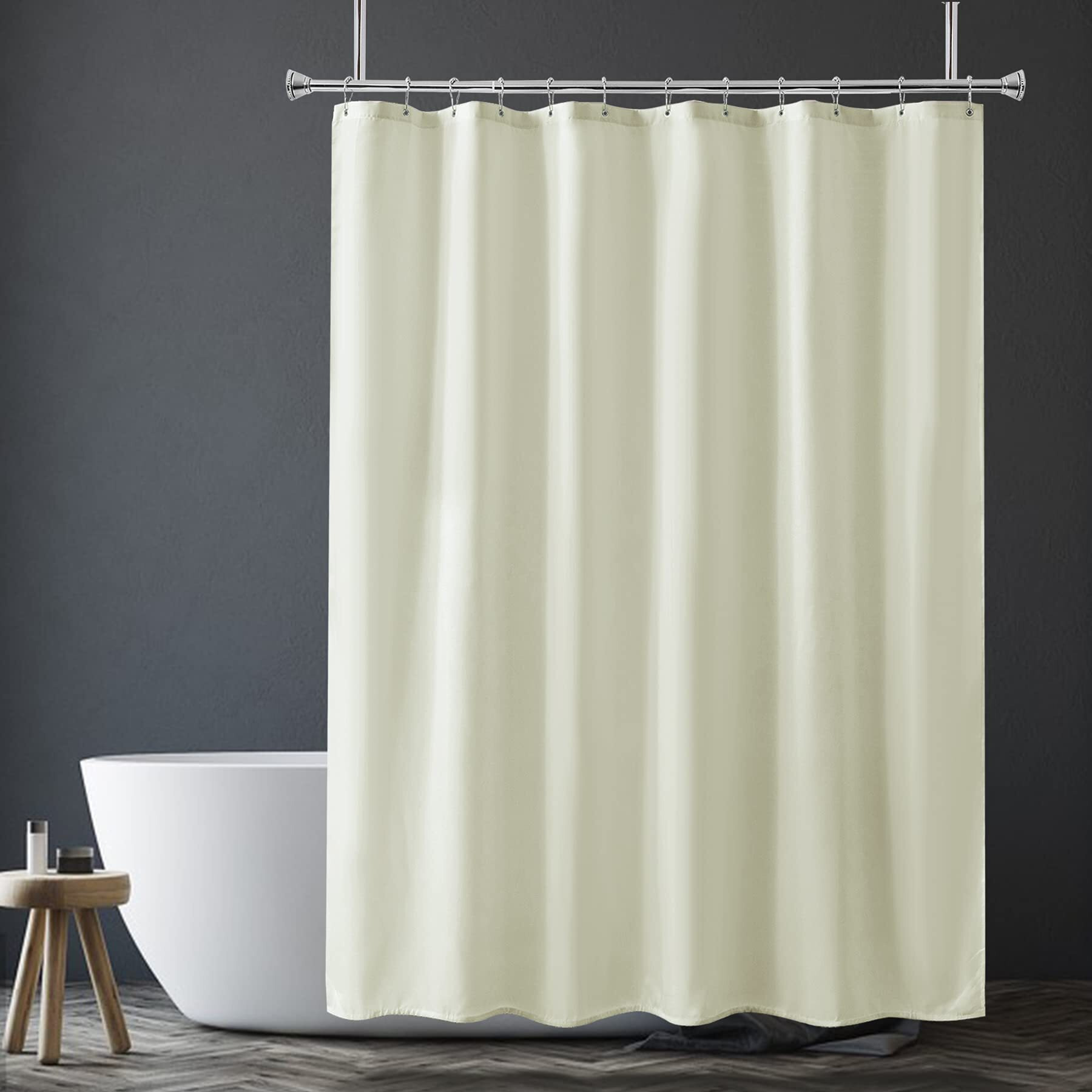 Amazer Ivory Shower Curtain Liner, Ivory Fabric Shower Liner, 2-In-1 Bathroom Shower Curtain And Liner, 12 Grommet Holes, Water Proof, Machine Washable, Hotel Quality, 72 X 72 Inches