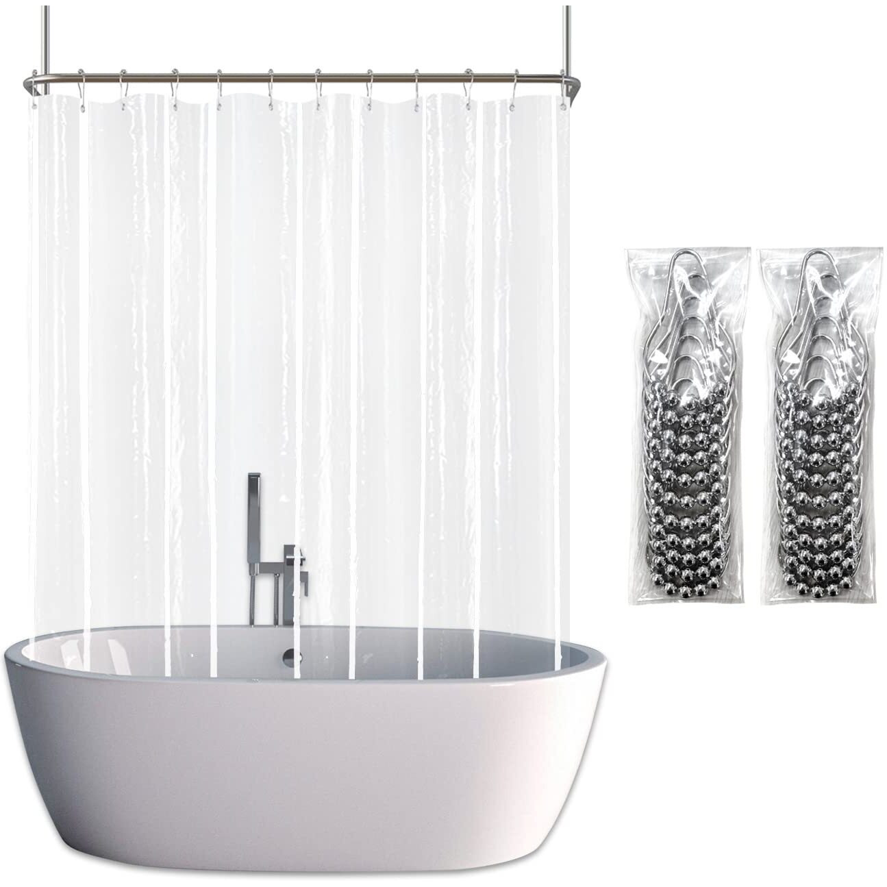 Yisure Clawfoot Tub Shower Curtain, Wrap Around Clear Shower Curtain Liner With 6 Bottom Magnets Peva Extra Wide Bathtub Curtain For Bathroom Vintage Freestanding Tub 180      W X 70      L