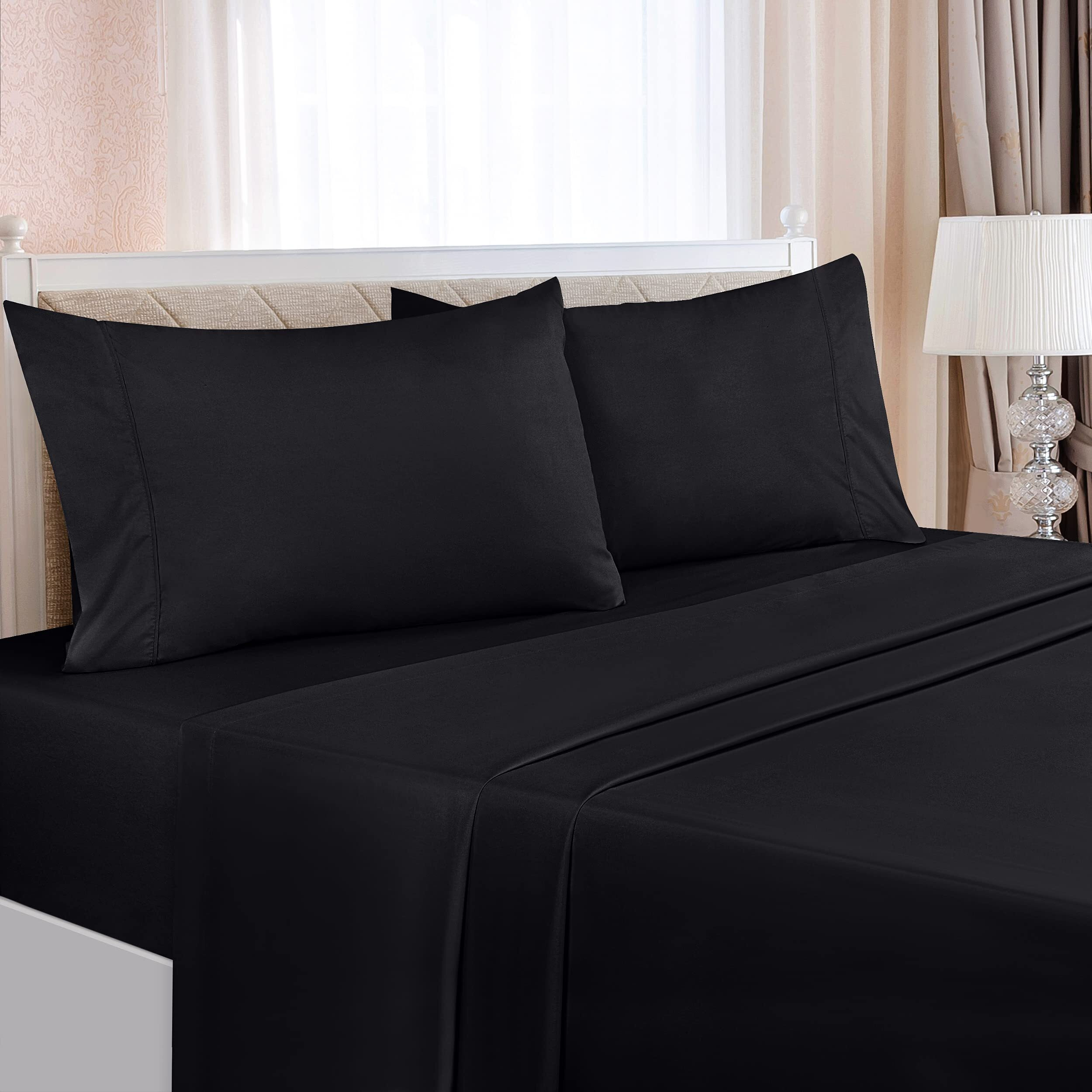 Utopia Bedding King Bed Sheets Set - 4 Piece Bedding - Brushed Microfiber - Shrinkage And Fade Resistant - Easy Care (King, Black)
