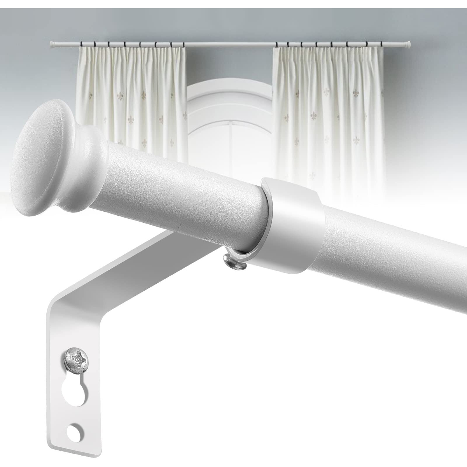 White Curtain Rods For Windows 48 To 93    - 5/8 Inch Heavy Duty Metal Curtain Rods Set - Rustic Farmhouse Drapery Rods With Brackets - Matte