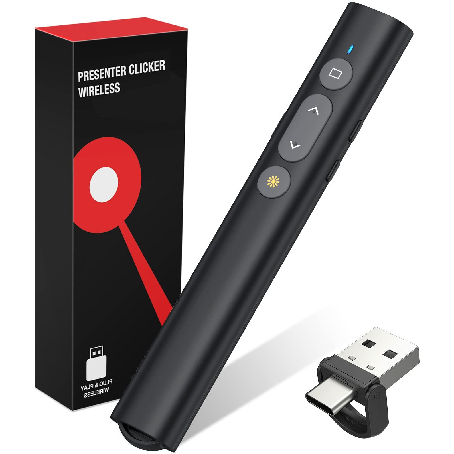 2 In 1 Usb Type C Presentation Clicker With Laser Pointer, Wireless Presenter For Powerpoint Presentation Ppt Clicker, 2.4Ghz Presenter Remote Slide Advancer With Bright Red Laser Pointer
