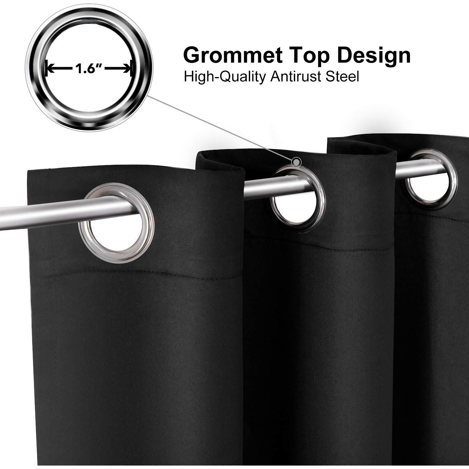 Chrisdowa Grommet Blackout Curtains For Bedroom And Living Room - 2 Panels Set Thermal Insulated Room Darkening Curtains (Black, 42 X 84 Inch)