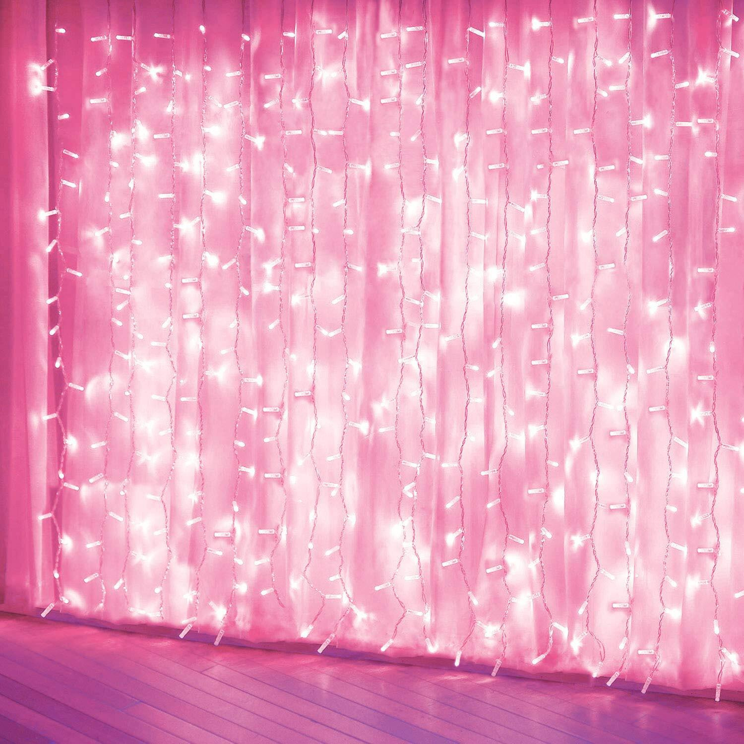 Amadecohome Curtain Lights, Pink Room Decor 8 Modes Led String Lights For Garden, Teen Girls ' Room, Party, Window, Wall And Valentines Day Decor