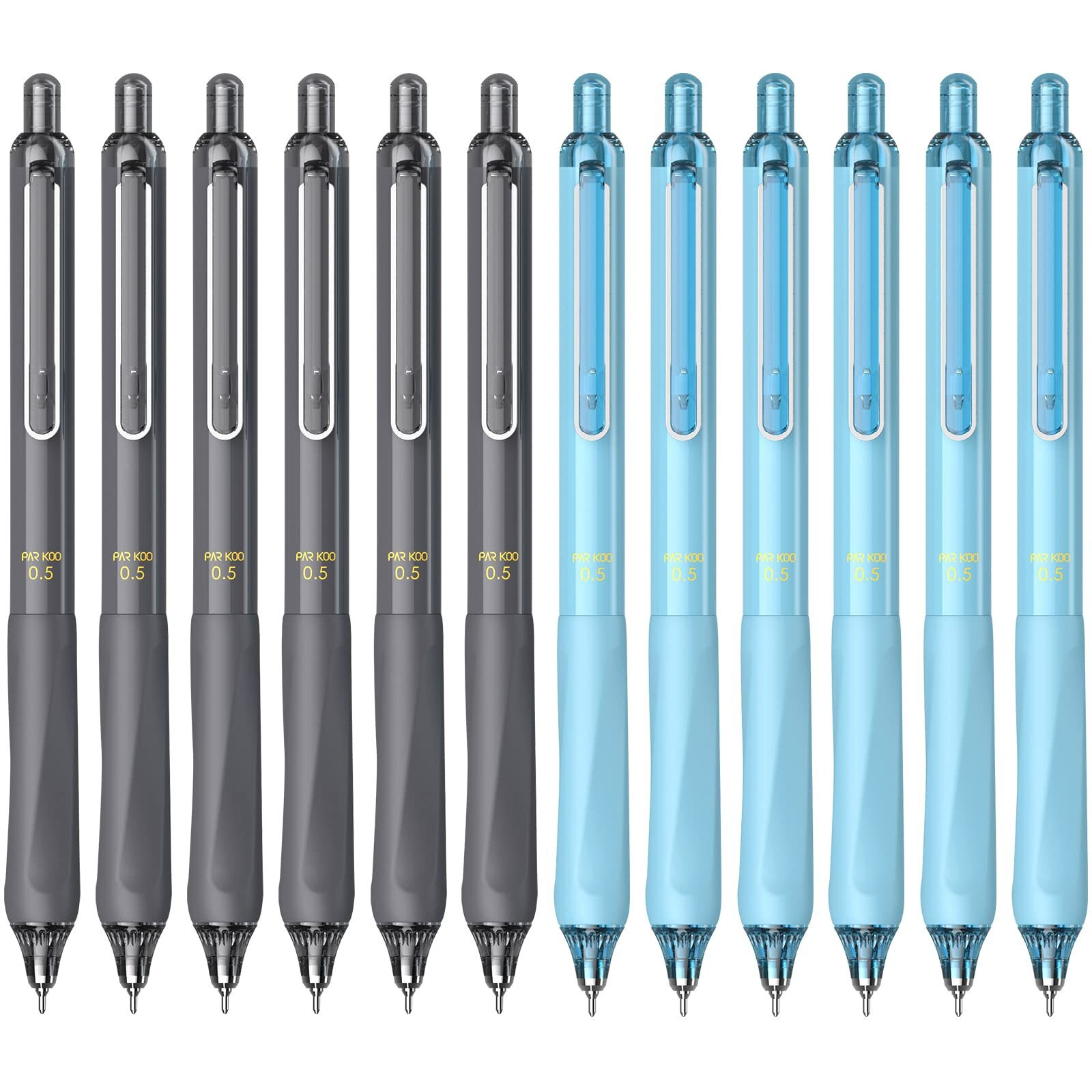 Parkoo Gel Pens Quick Dry Ink Fine Point 0.5Mm, Retractable Rolling Ball 6 Black/6 Blue Ink Pen, Click Silent Pens Set For Journaling Notetaking Drawing Sketching Smooth Writing Non Bleed 12Pcs