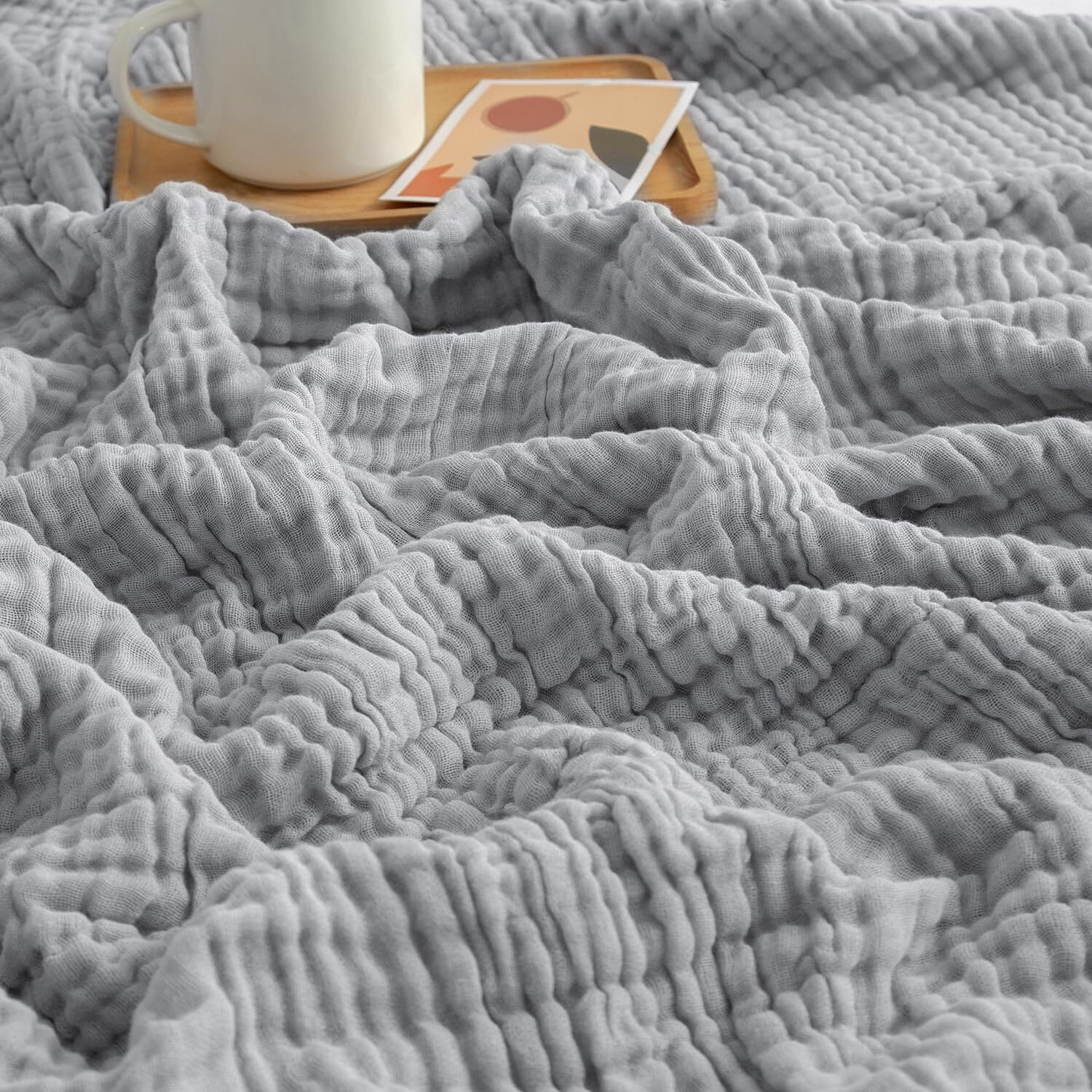 Emme Cooling Throw Blanket For Hot Flashes 100% Cotton Muslin Throw Blankets For Couch Breathable Gauze Blanket All Season Soft And Lightweight Pre-Washed Cotton Blanket (Light Grey, 50 "&quotX70 "")