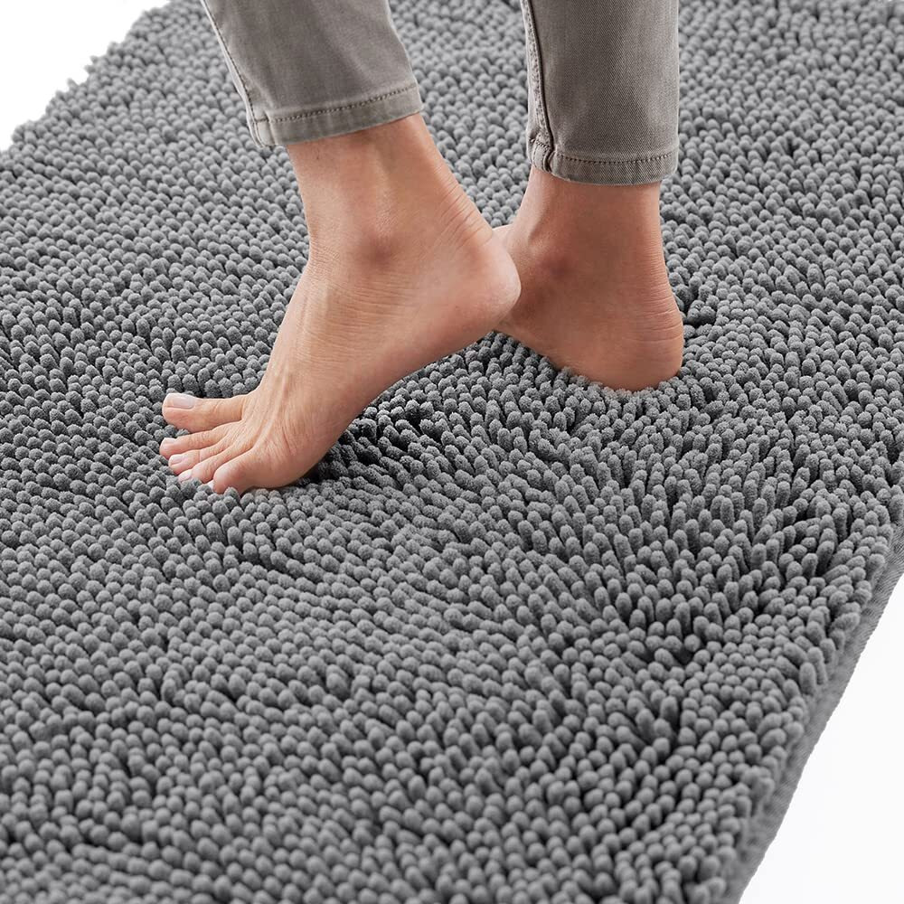 Gorilla Grip Bath Rug 24X17, Thick Soft Absorbent Chenille, Rubber Backing Quick Dry Microfiber Mats, Machine Washable Rugs For Shower Floor, Bathroom Runner Bathmat Accessories Decor, Grey