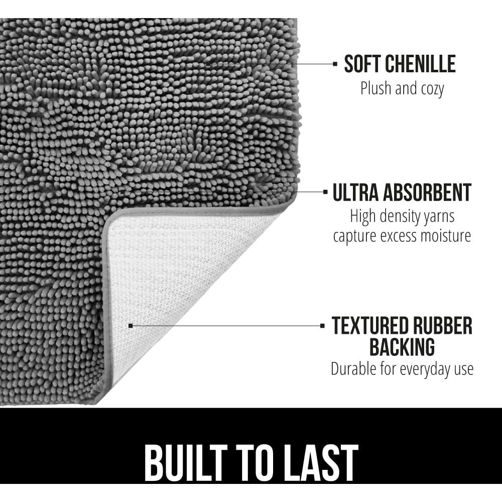 Gorilla Grip Bath Rug, 54X24, Thick Soft Absorbent Chenille Rubber Backing Bathroom Rugs, Microfiber Dries Quickly, Shaggy Machine Washable Mats, Plush Durable Rug, Bathtub And Shower Floor, Grey