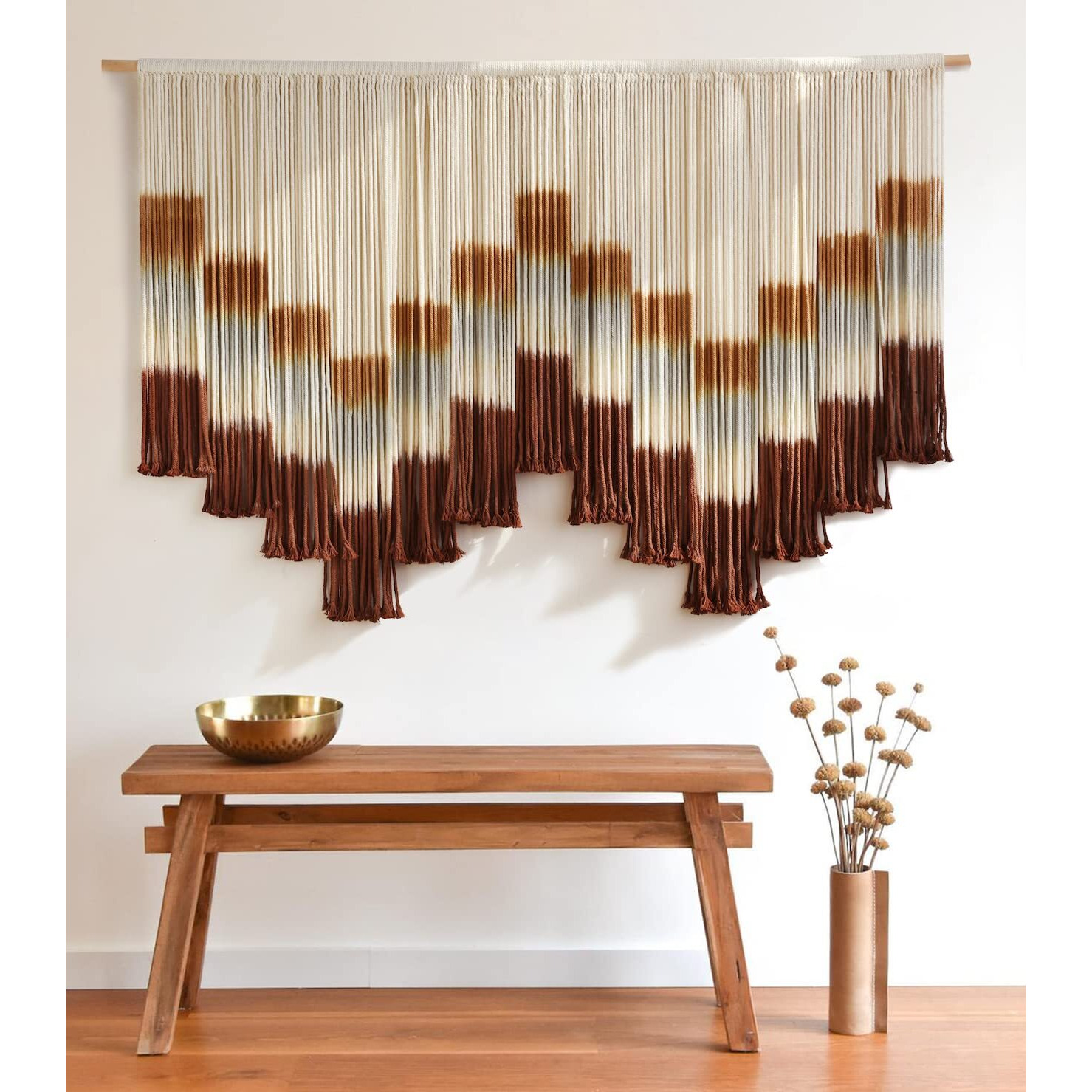 Flber Macrame Wall Hanging Tie-Dye Geometric Decor Large Scale Wall Art Statement Bohemian Yarn Tapestry Home Wall Decor 59"" W