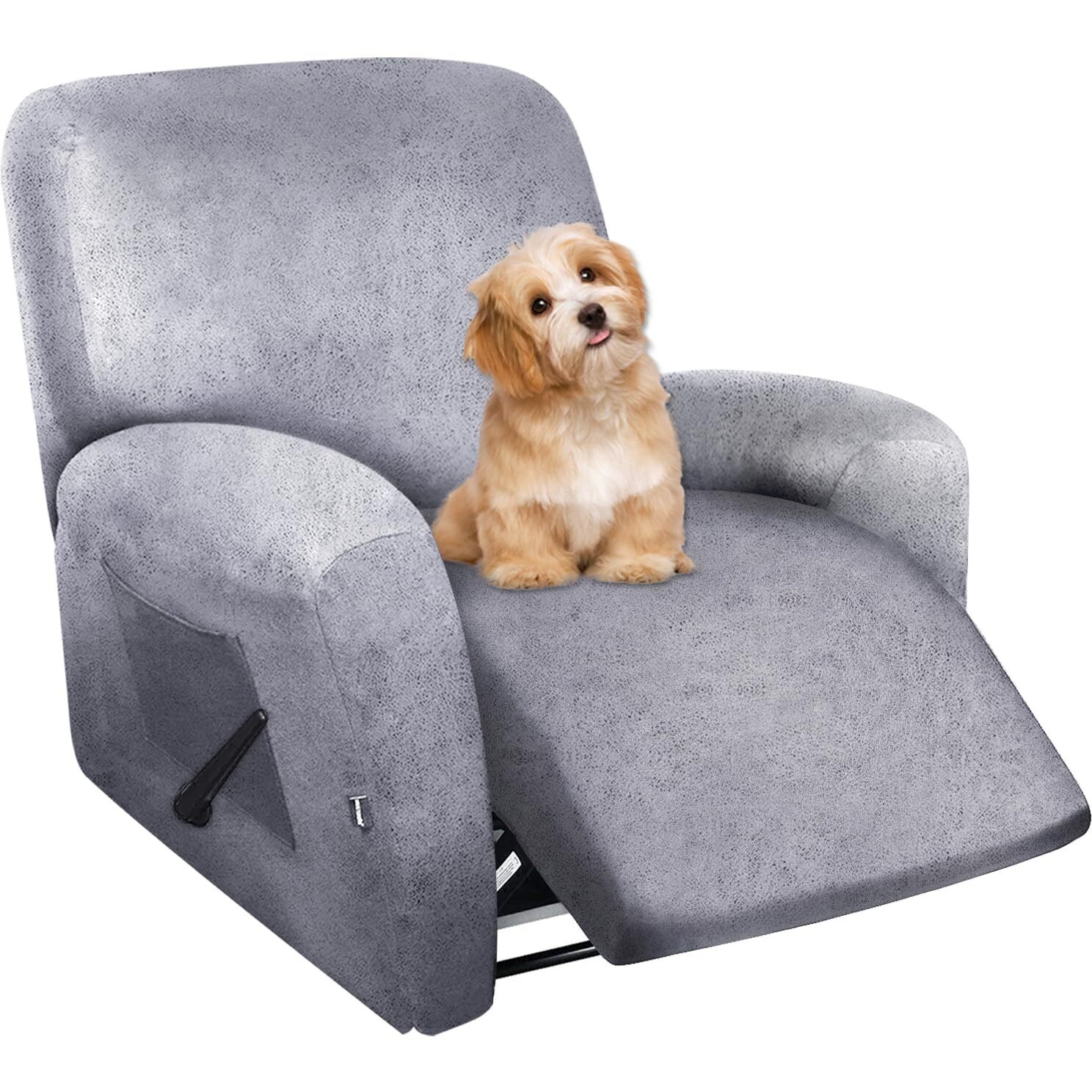Molasofa Recliner Chair Covers - 4 Pieces Leather Like Large Recliner Covers With Pocket Soft Non Slip Stretch Recliner Slipcover For Lazy Boy Recliner Chair Washable (Marbling)