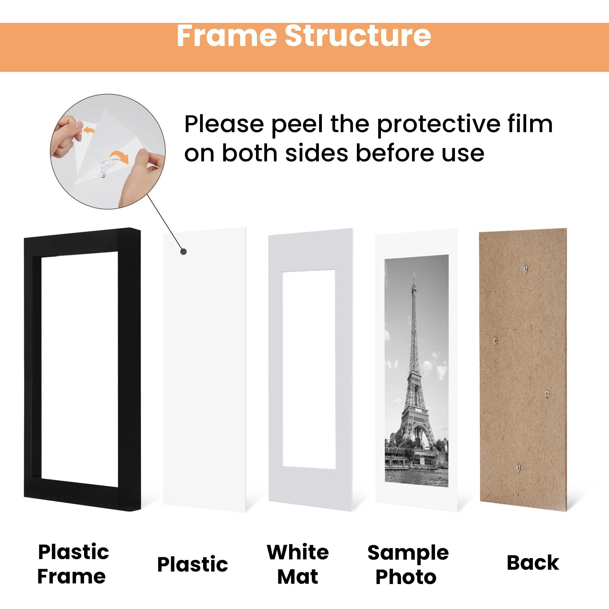Upsimples 11X17 Picture Frame Set Of 5,Display Pictures 9X15 With Mat Or 11X17 Without Mat,Wall Gallery Photo Frames,Black