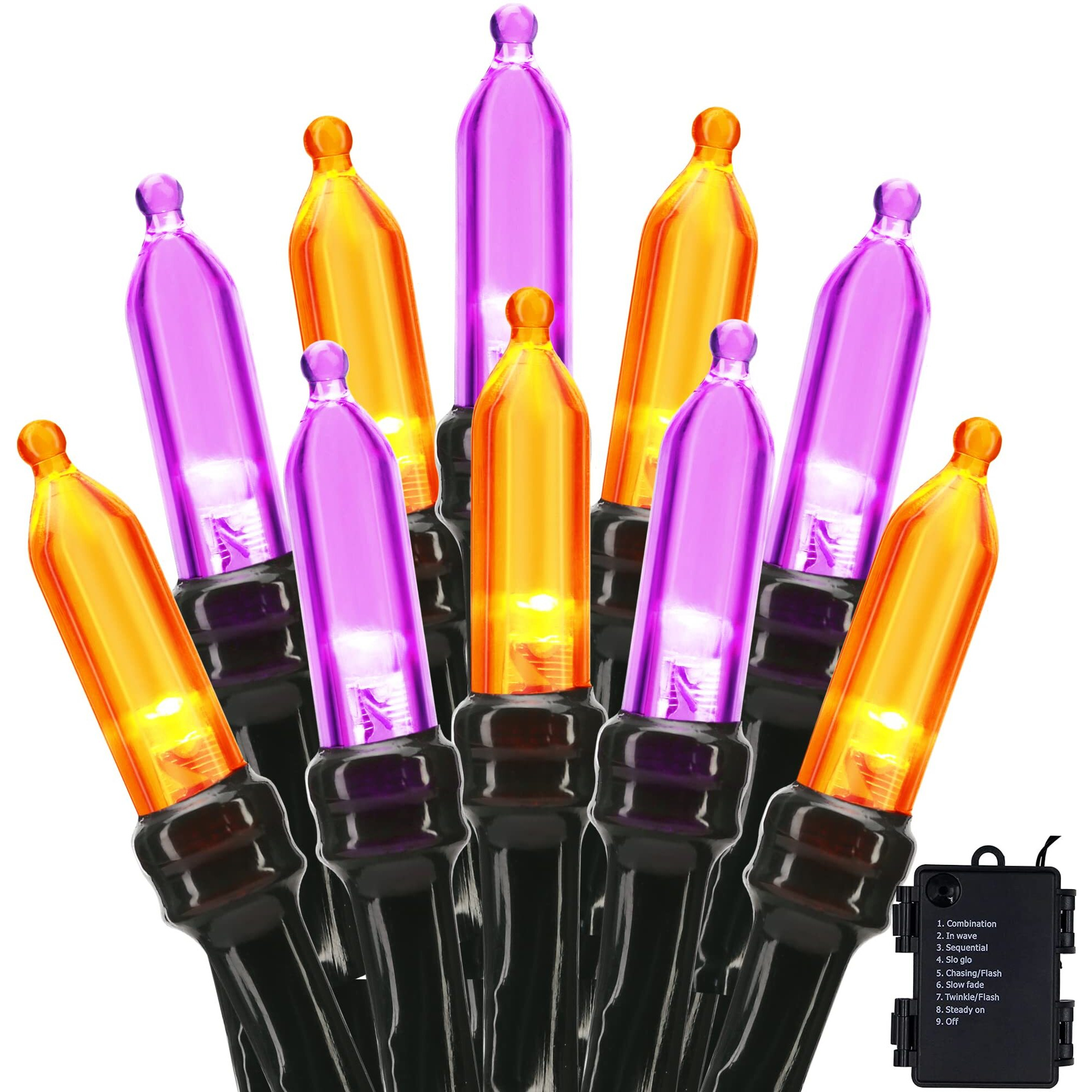 Brizlabs Orange Purple Halloween Lights, 33Ft 100 Led Battery Halloween Lights, 8 Modes Orange Purple String Lights With Timer, Indoor Outdoor Mini Lights String For Halloween Bedroom Patio Decor