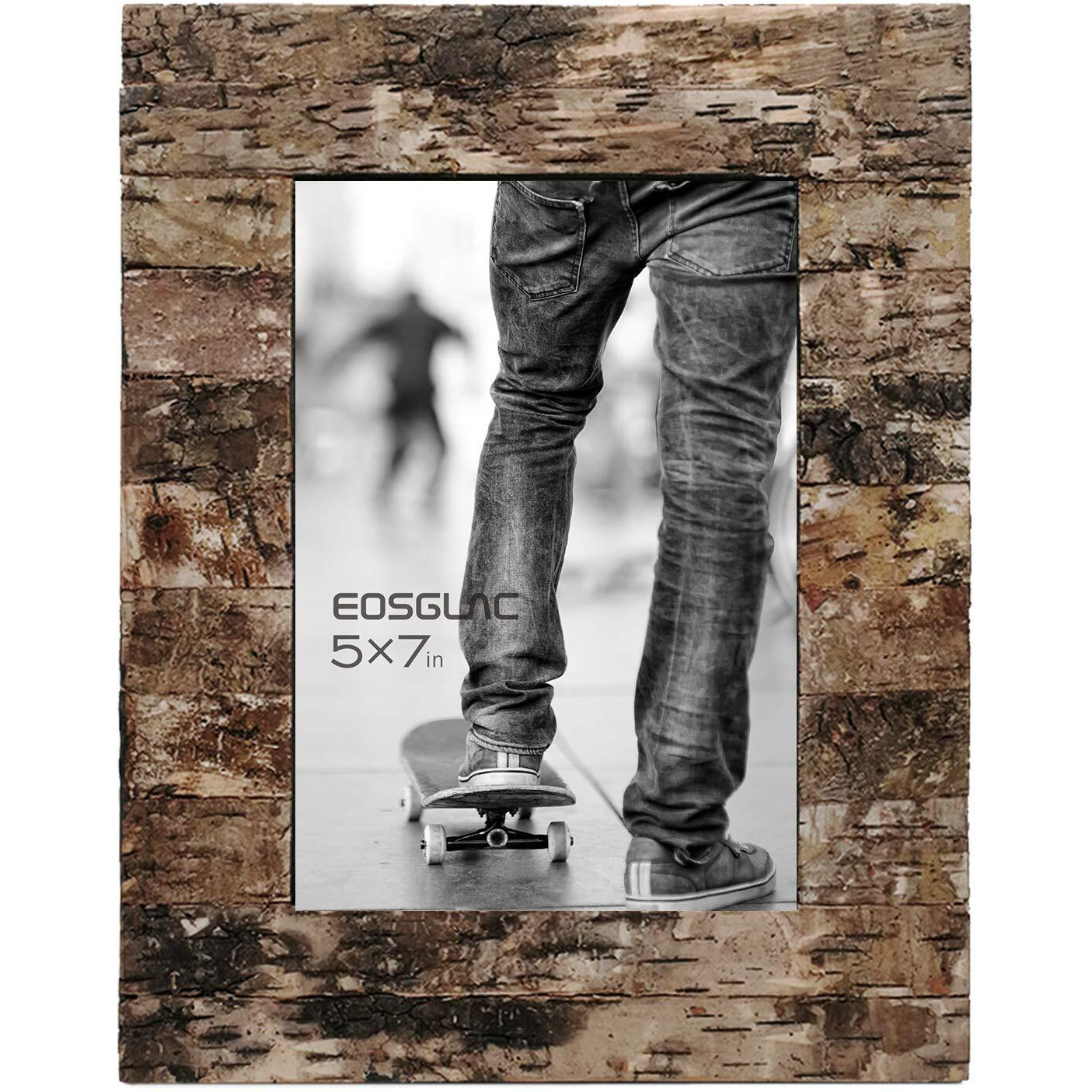 Eosglac Rustic 5 X 7 Wooden Picture Frame, Handmade With Real Birch Bark, Easel Back, Natural