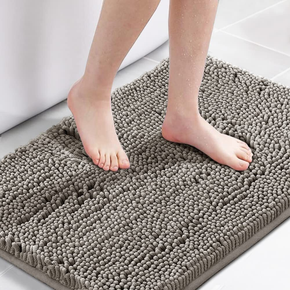 H.Versailtex Bath Mat Bathroom Rug Bath Rugs For Bathroom Non Slip Bath Mats Extra Thick Chenille Rug 17"" X 24"" Absorbent Soft Shaggy Washable Dry Fast Plush Rugs For Bathtubs - Dark Grey
