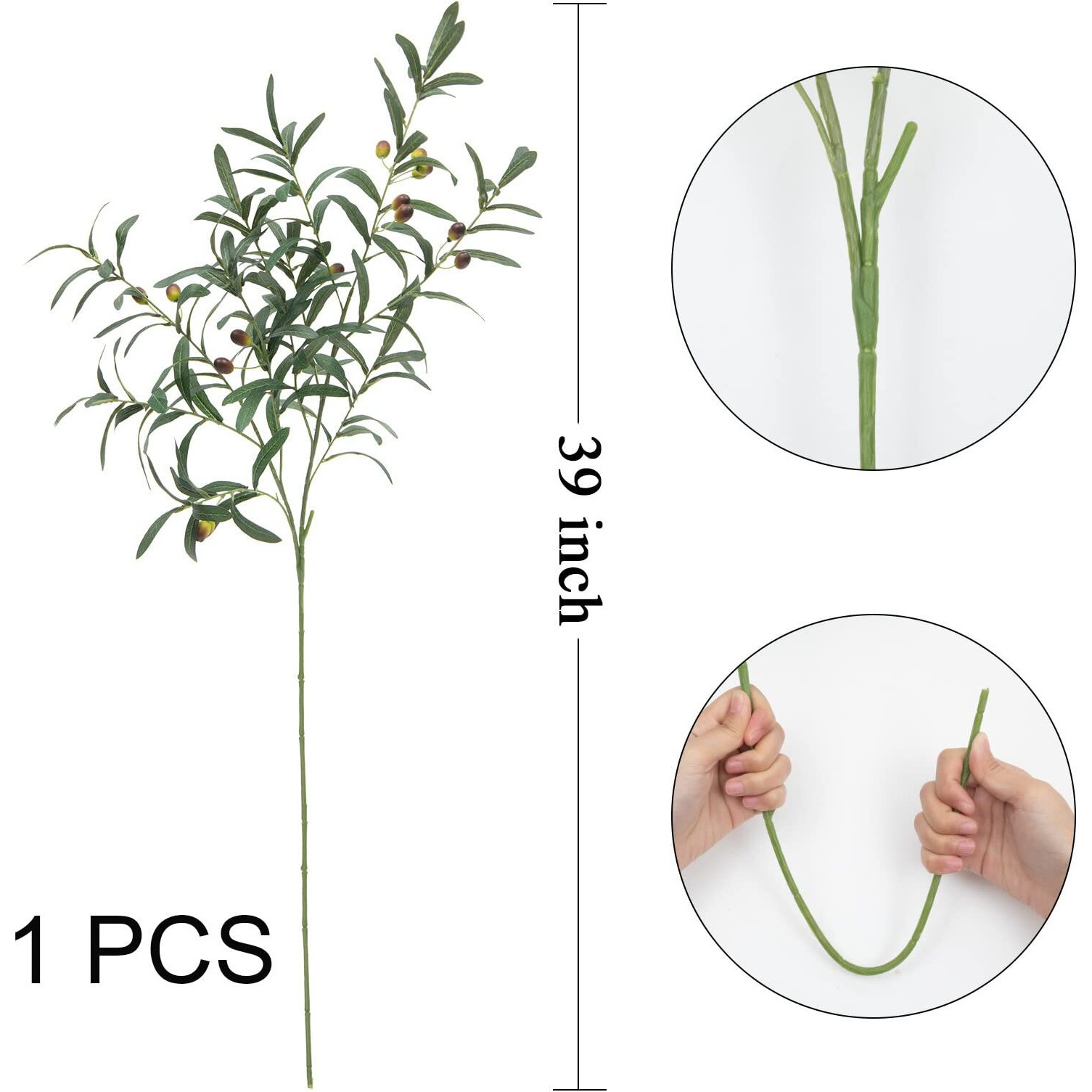 Shacos 3 Pcs 39 "" Fake Olive Tree Branches Olive Stems Large Tall Artificial Greenery Stems Bulk Faux Olive Branches For Vase Olive Leaves Plant Branch Greenery Decor