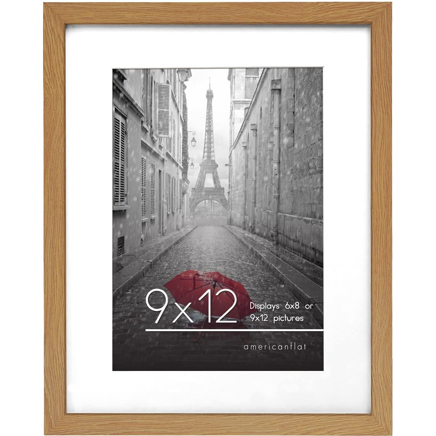 Americanflat 9X12 Picture Frame In Dark Oak - Displays 6X8 With Mat And 9X12 Without Mat - Engineered Wood With Shatter Resistant Glass - Horizontal And Vertical Formats For Wall