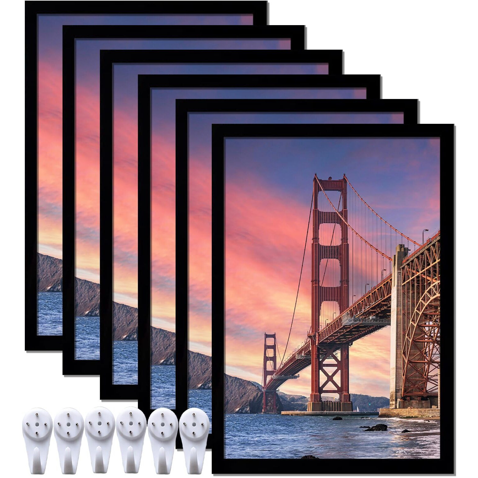 Ijuerybai 6 Sets 13X19 Picture Frame, Frames For 13 X 19 Canvas Collage Photo Poster Certificate Wall Gallery, High Transparent Horizontal Vertical Black 13 By 19 Inches