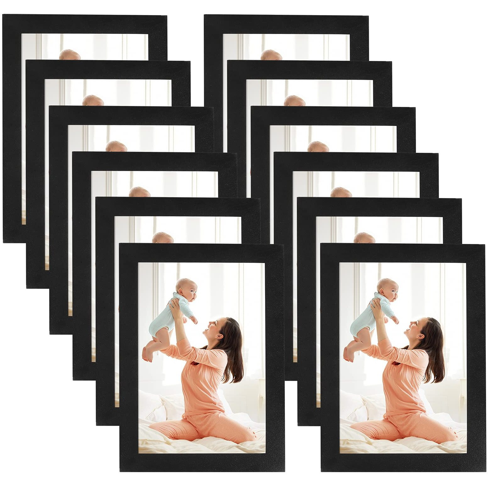 Crugla 4X6 Magnetic Picture Frames For Refrigerator 12 Packs, Modified Magnetic Sheet With Self Adhesive Backing, Black 4 By 6 Photo Frame Set For Locker Glass Window Door Cubicle