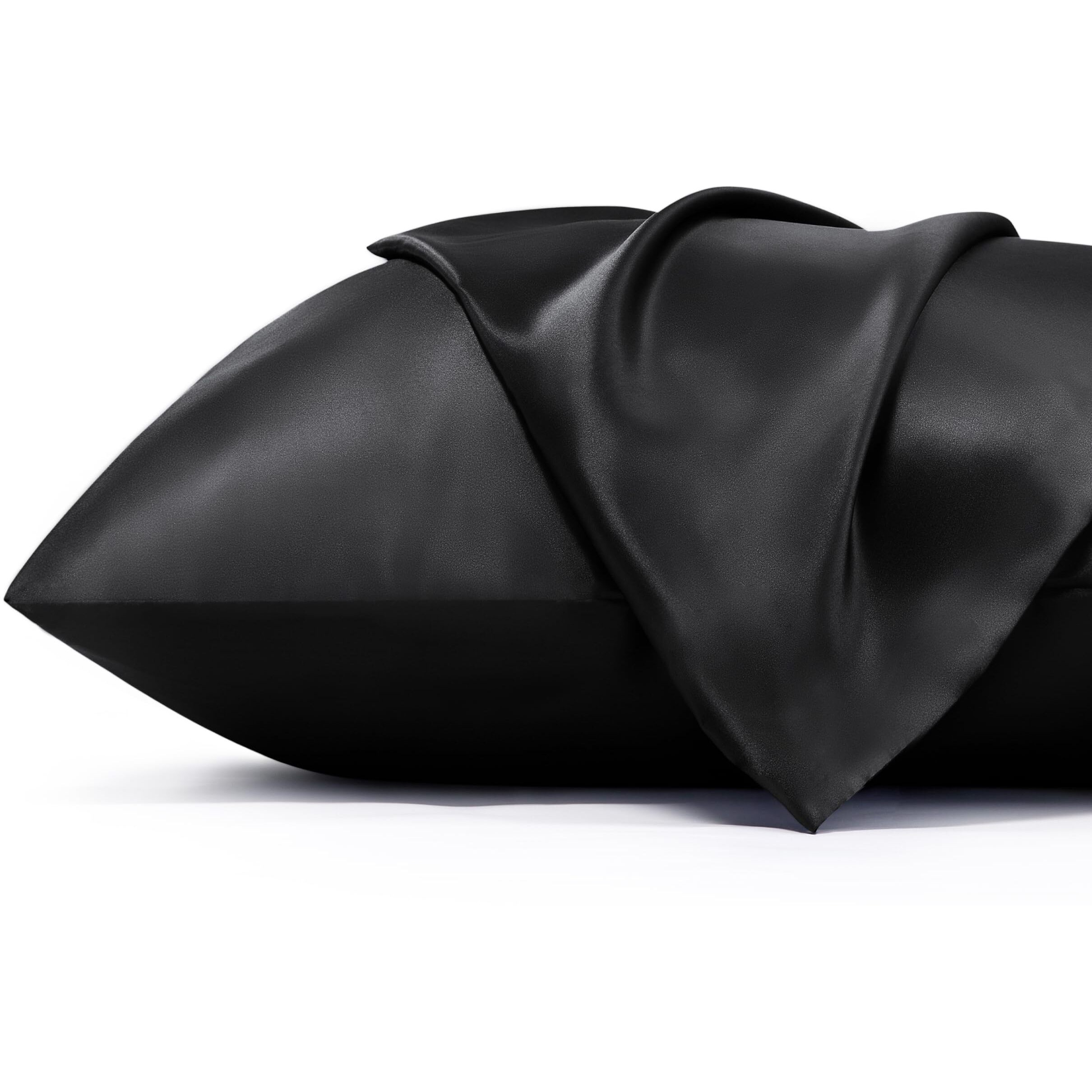 Bedsure Satin Pillowcase For Hair - Black Satin Pillow Cases Standard Size With Zipper 2 Pack, Similar To Silk Pillow Cases For Skin, Silky & Soft Pillow Covers, Gifts For Her Or Him, 20X26 Inches