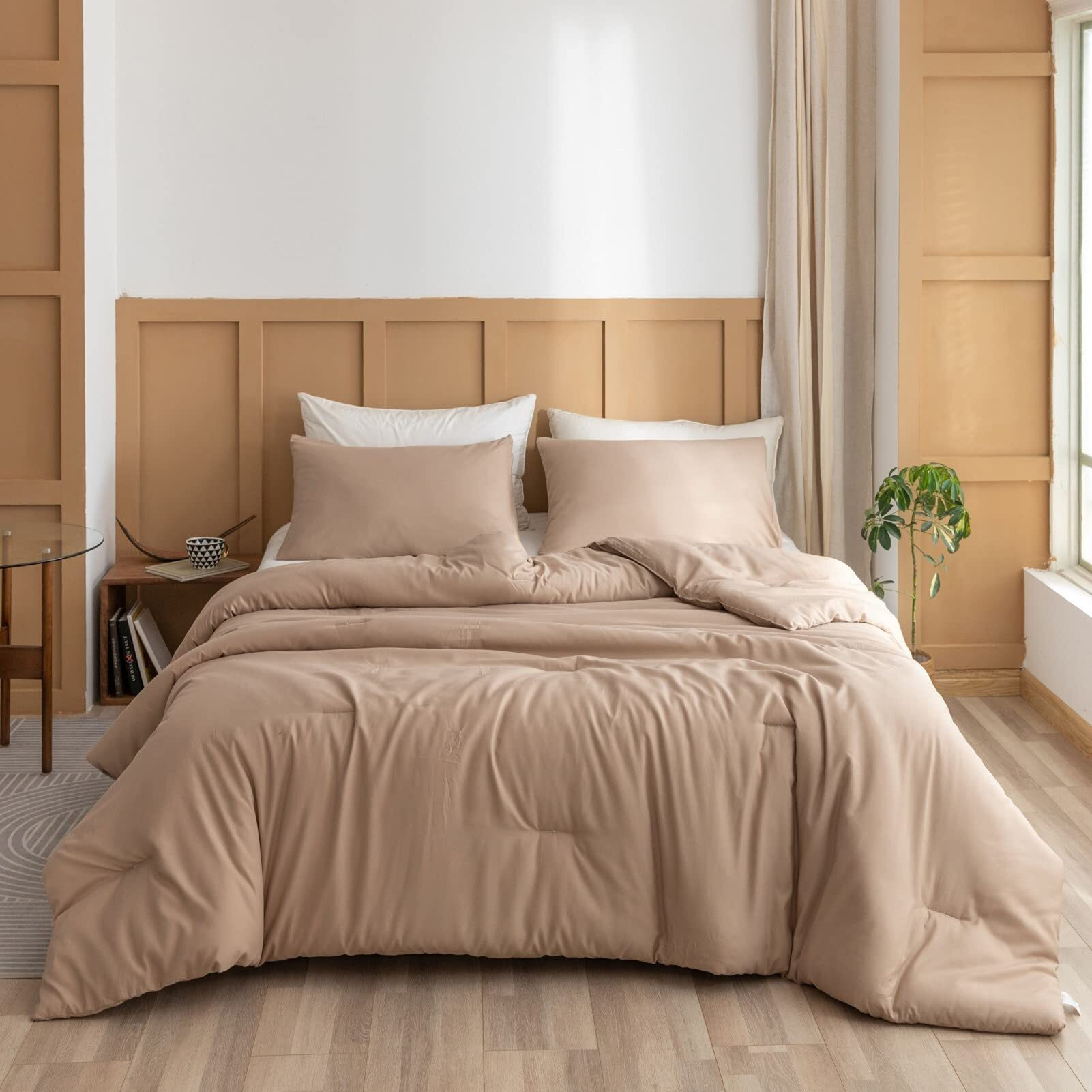 Rosgonia Taupe Brown Comforter Set Queen- 3Pcs (1 Comforter & 2 Pillowcases) Farmhouse Queen Comforter Set For Women And Girls- Reversible Soft Warm Lightweight Microfiber Comforter For All Season