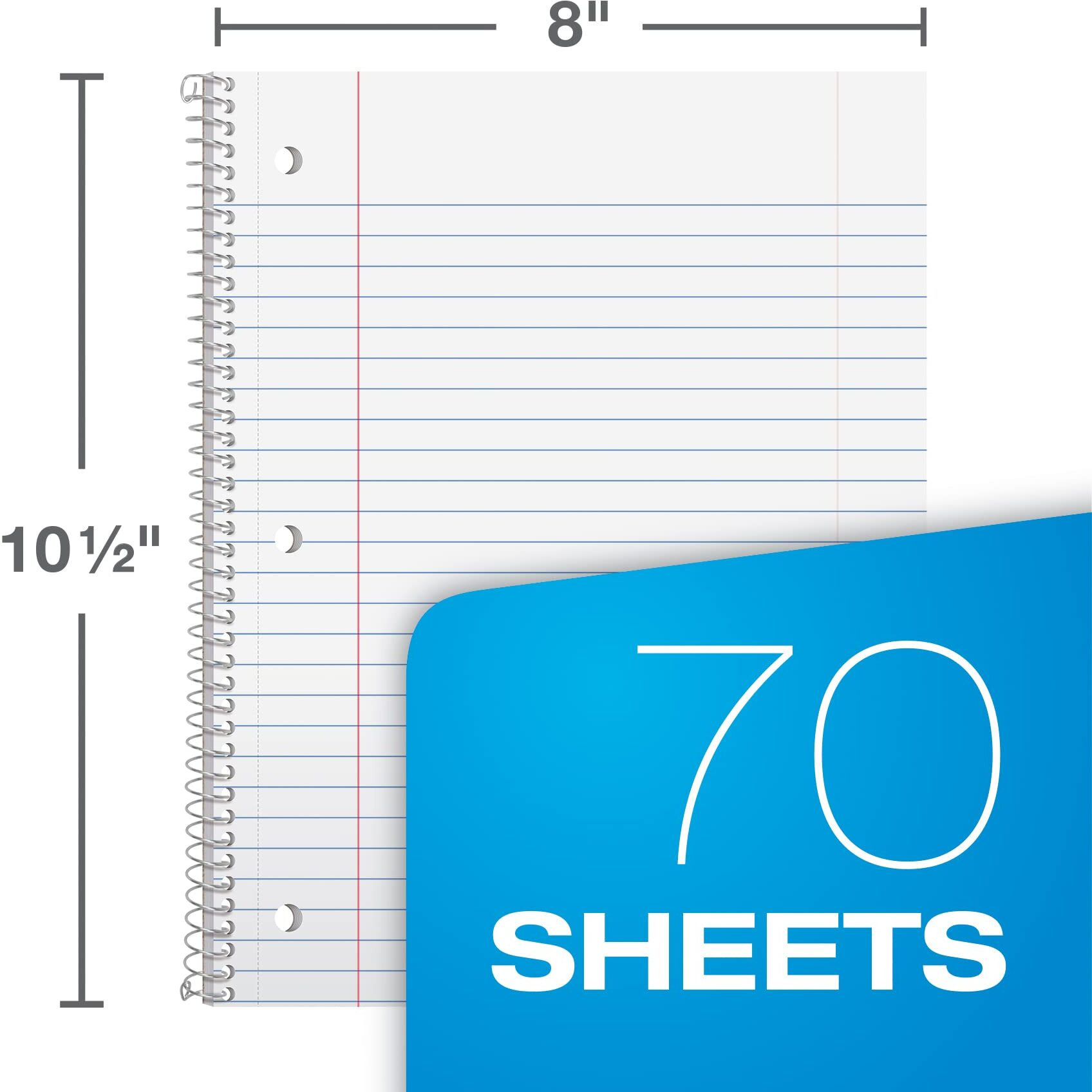 Oxford Spiral Notebook 6 Pack, 1 Subject, Wide Ruled Paper, 8 X 10-1/2 Inch, Blue, Yellow, Red, Light Blue, Green And Black, 70 Sheets (65010)