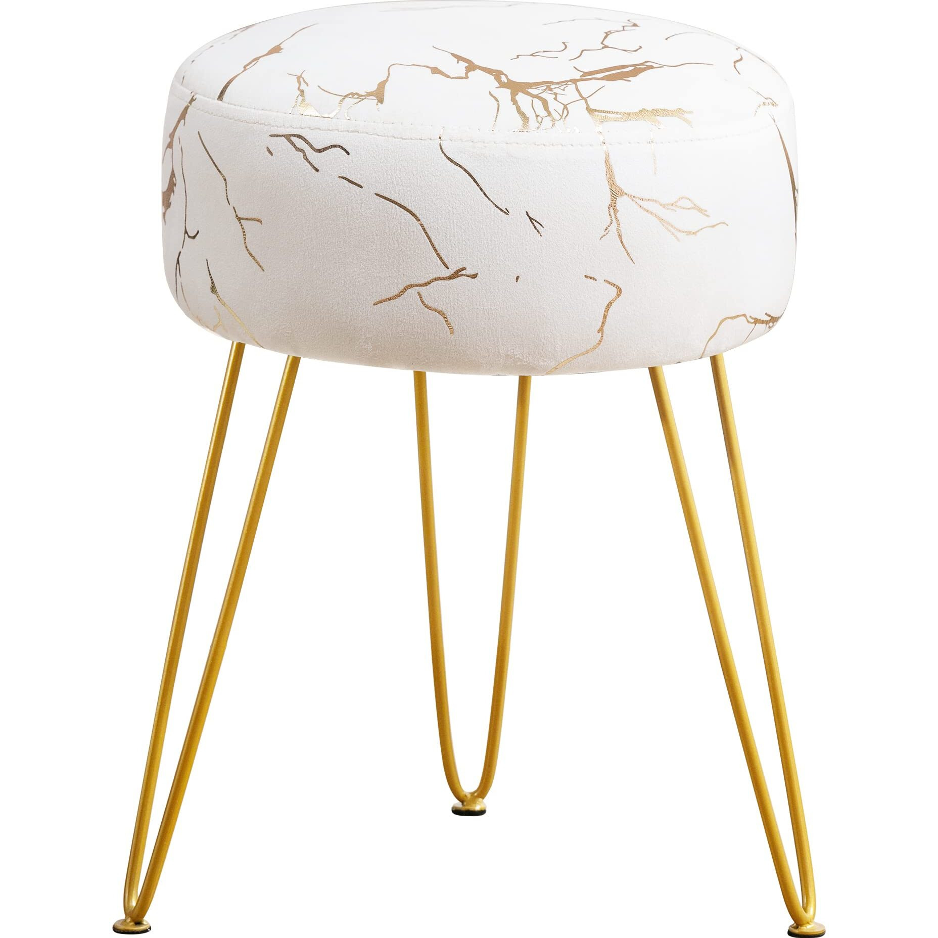 Lue Bona Vanity Stool, Gold Vanity Stools For Makeup Room, Round Ottoman Foot Stool, Velvet Footrest Vanity Chair For Bathroom Vanity, Bedroom, Living Room, Entryway, Offices