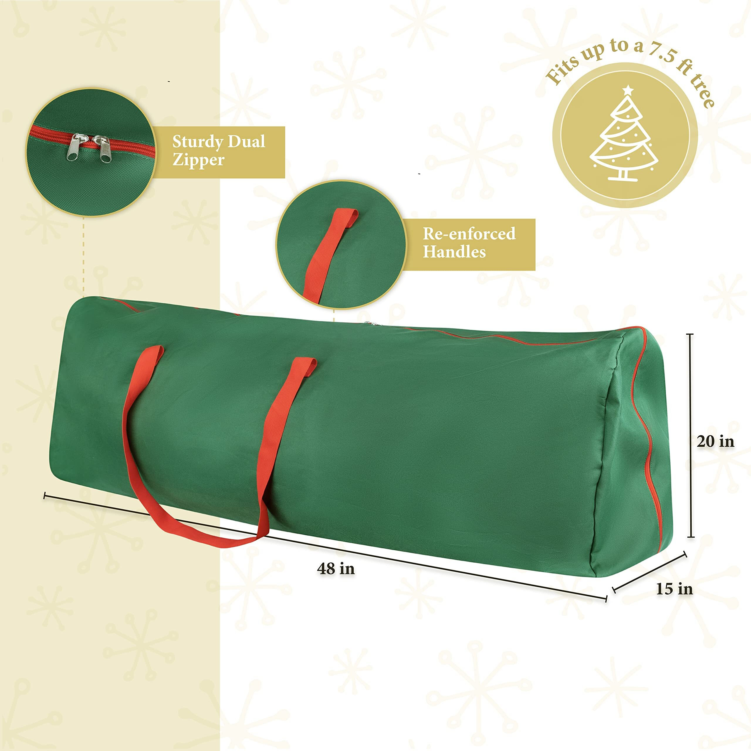 Rolling Tree Storage Bag - Storage For 9-Foot Artificial Christmas Holiday Tree. Zippered Bag, Carry Handles And Wheels For Easy Transport. Protects Against Dust, Insects, And Moisture. (Green)