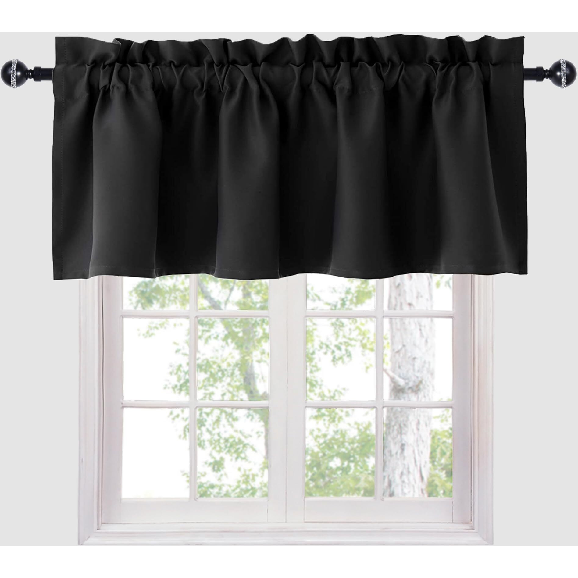 Hiasan Black Valance Curtains Blackout Rod Pocket Window Curtain Valances For Kitchen, 60 X 18 Inches Length, 1 Panel