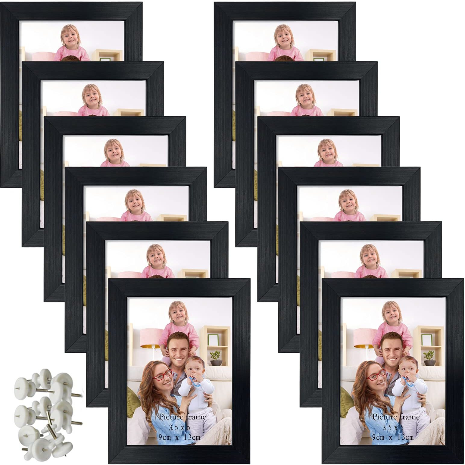 Giftgarden 12 Pack 3.5X5 Picture Frame Black, Multiple 3.5 X 5 Photo Frames Bulk For Tabletop Display Or Wall Hanging