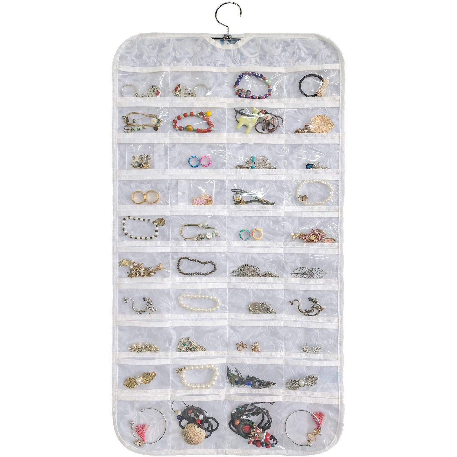 Bb Brotrade Hanging Jewelry Organizer,Accessories Organizer,80 Pocket Organizer For Holding Jewelries (White-Embossed)