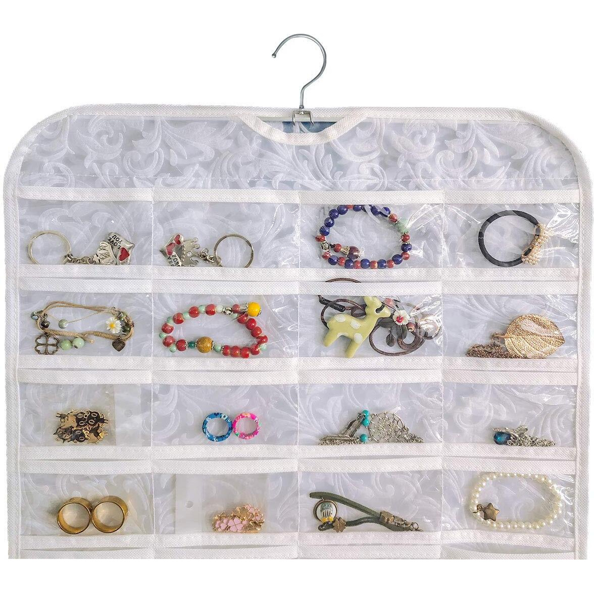 Bb Brotrade Hanging Jewelry Organizer,Accessories Organizer,80 Pocket Organizer For Holding Jewelries (White-Embossed)