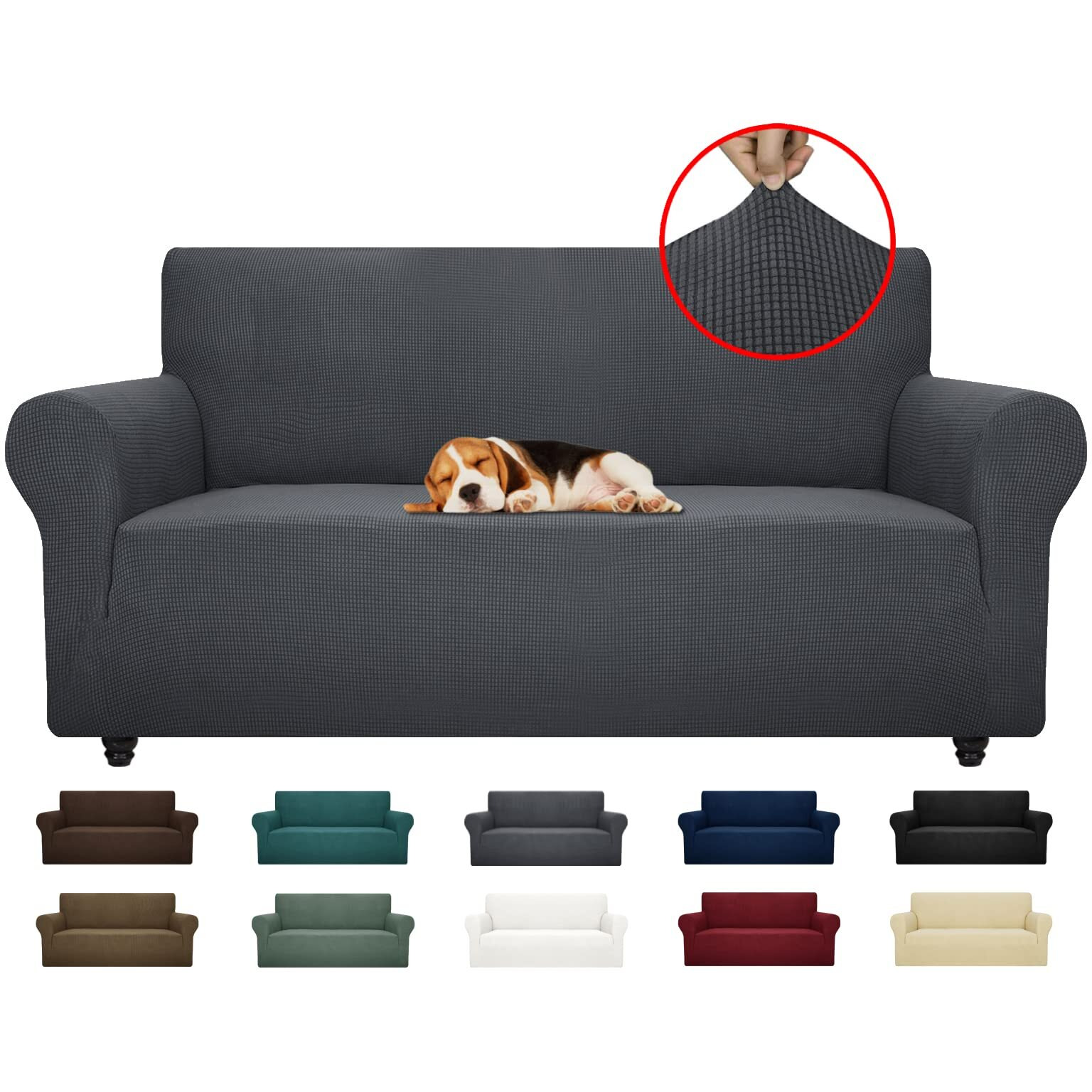 Znsayotx Super Stretch Couch Cover Universal Sofa Covers For Living Room Dogs Pet Friendly Furniture Protector Fitted Spandex Sofa Slipcovers With Anti Slip Foam Sticks (Dark Grey, Sofa)