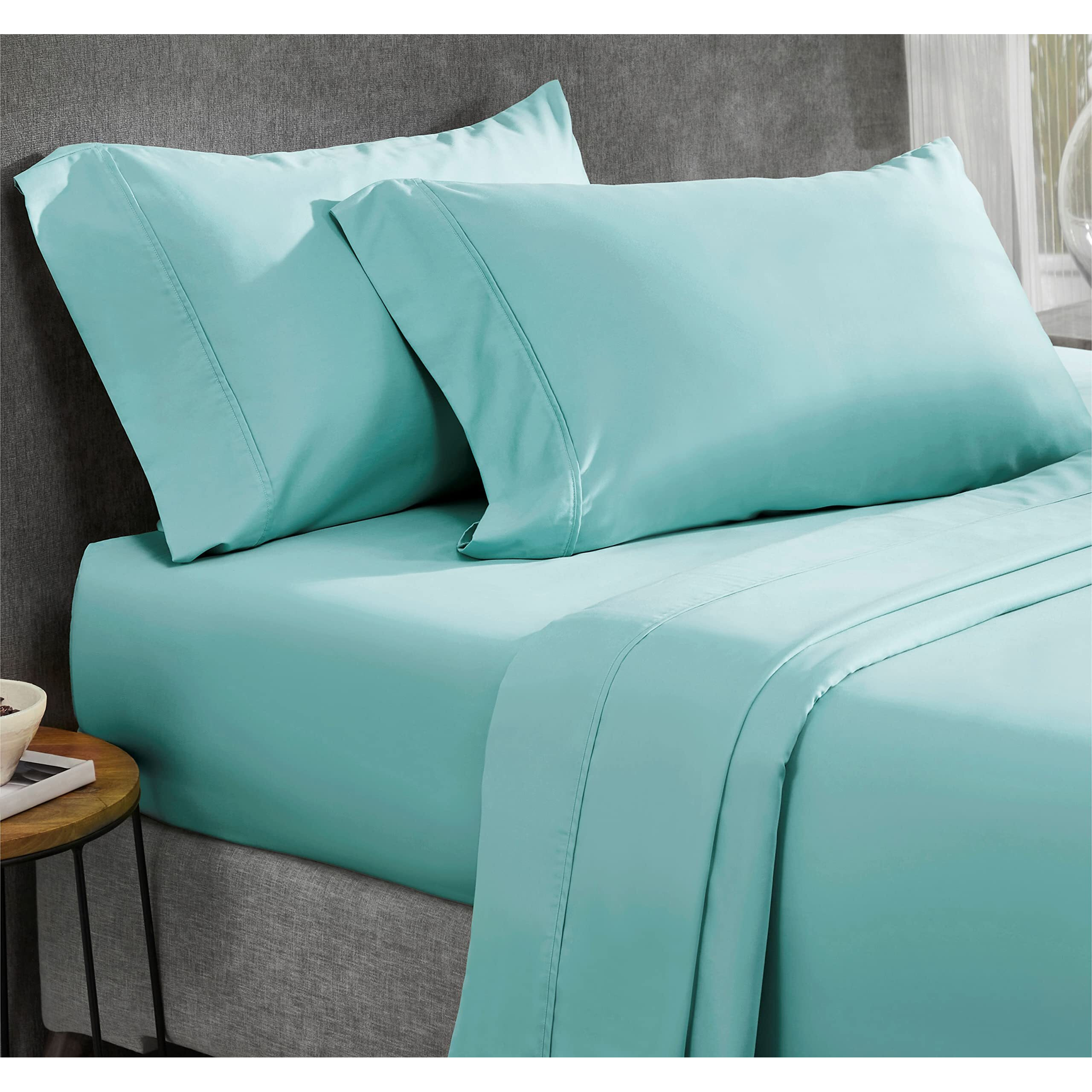 California Design Den 100% Cotton Sheets - Softest 4-Pc Queen Sheet Set, Cooling Sheets For Queen Size Bed, Deep Pockets, 400 Thread Count Sateen, Bedding Sheets & Pillowcases, Queen Sheets (Teal)