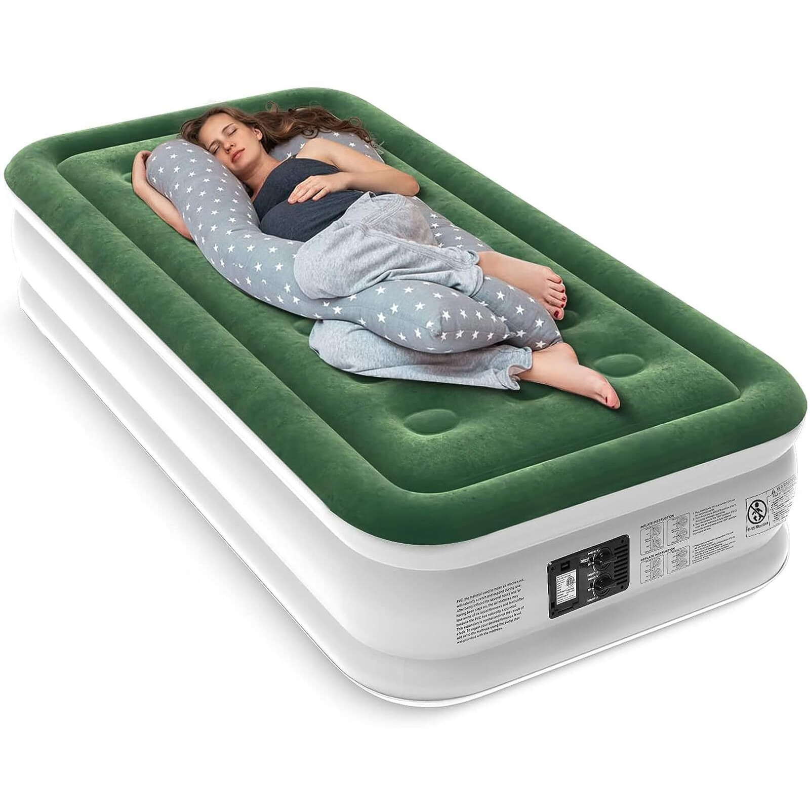 Zearna Twin Air Mattress With Built Pump, 16 "" Durable Blow Up Mattress Airbed, Comfortable Top Surface Inflatable Mattress For Camping Home & Portable Travel