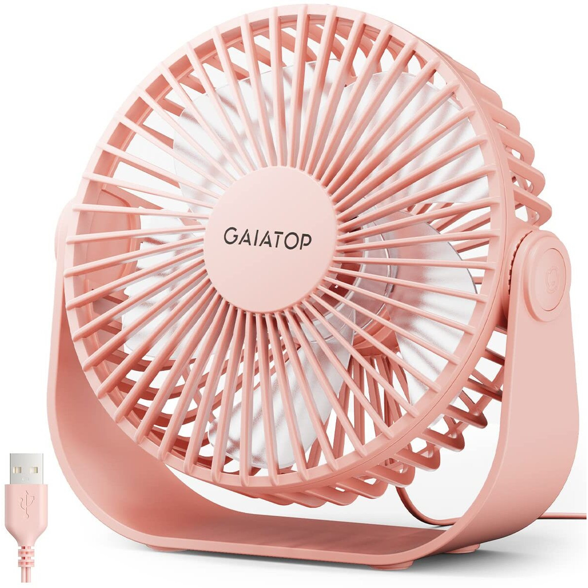 Gaiatop Usb Desk Fan, 3 Speeds Portable Small Fan With Strong Airflow, 5.5 Inch Quiet Table Fan, 90    Rotate Personal Cooling Fan For Bedroom Home Office Desktop Travel (Pink)