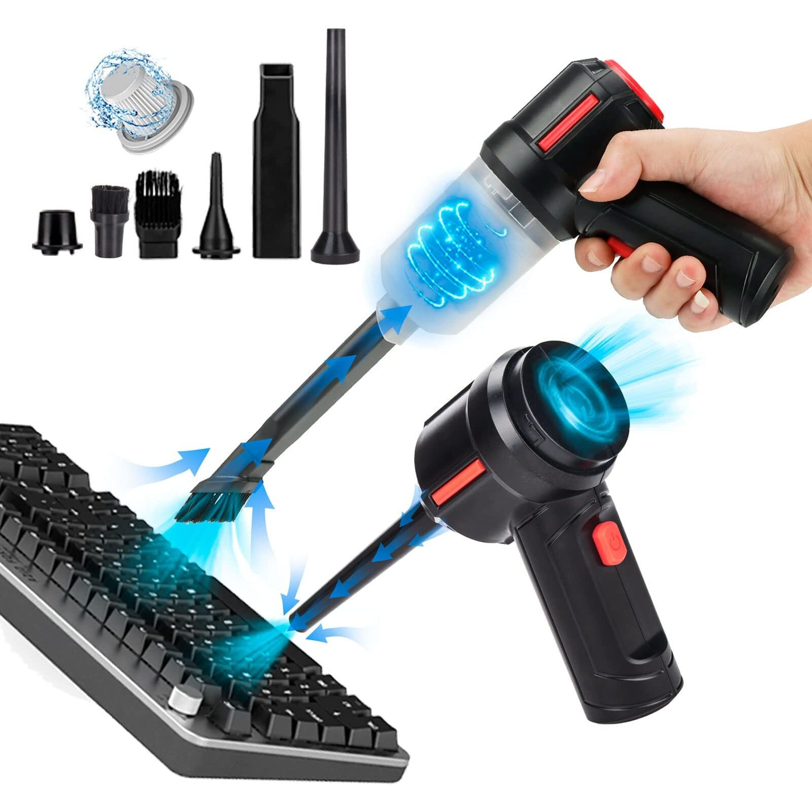 Meudeen Electric Rechargeable Air Duster For Computer Cleaning- Compressed Air Duster- Mini Vacuum- Keyboard Cleaner 3-In-1