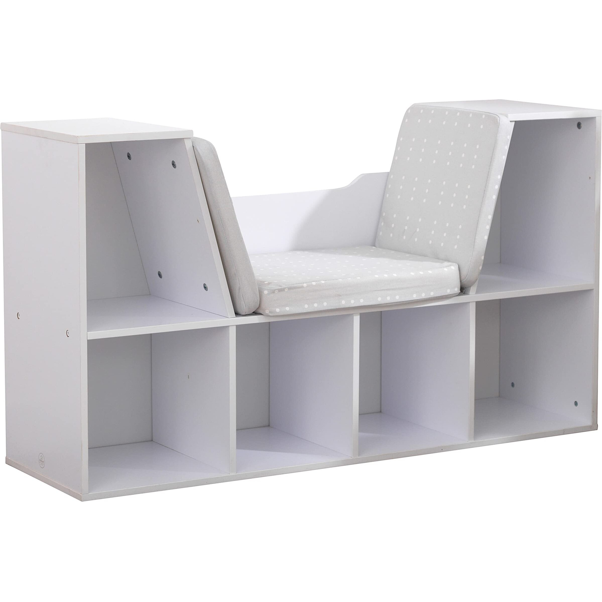 Kidkraft Wooden Bookcase With Reading Nook, Storage And Gray Cushion, White