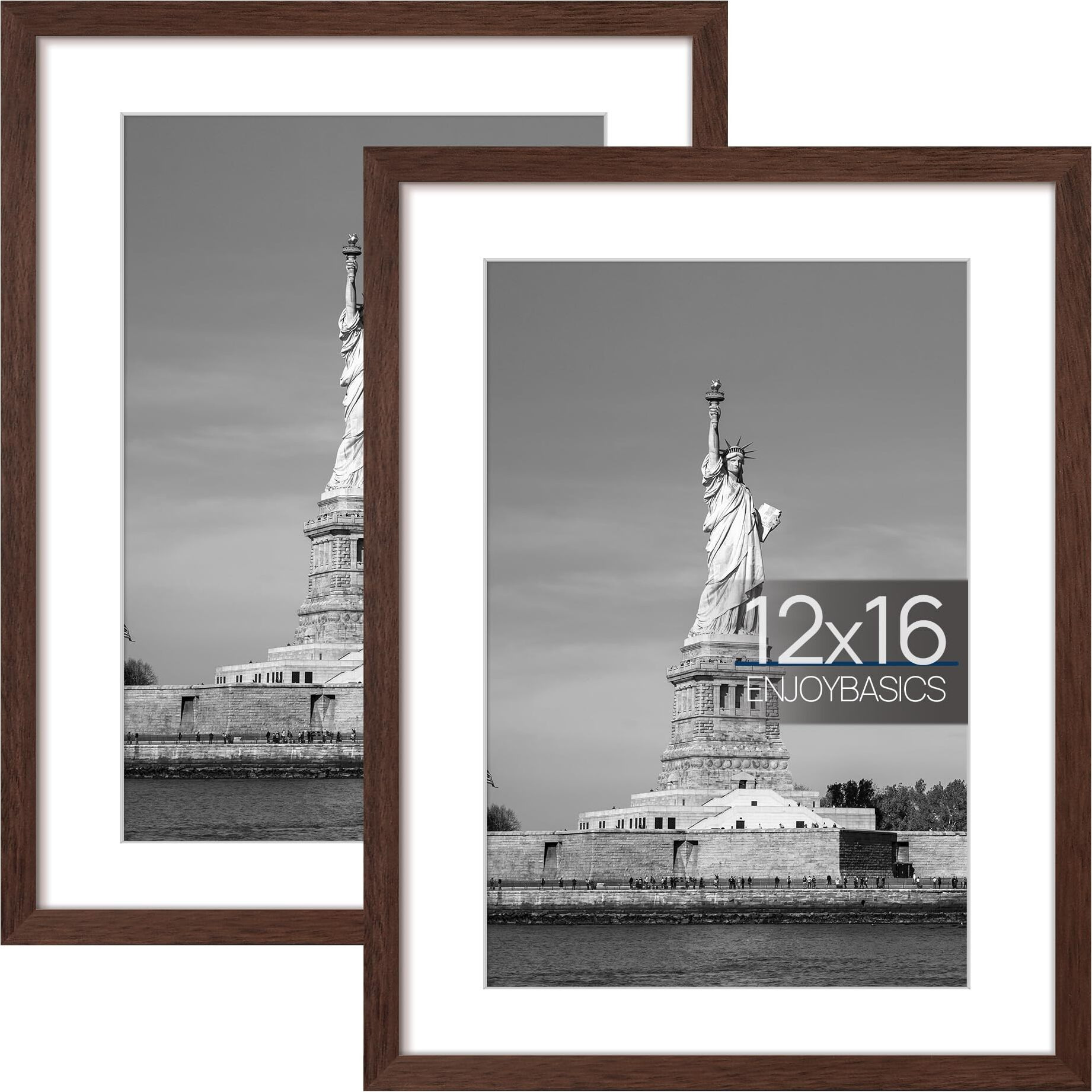 Enjoybasics 12X16 Picture Frame, Display Poster 9X12 With Mat Or 12 X 16 Without Mat, Wall Gallery Photo Frames, Brown, 2 Pack