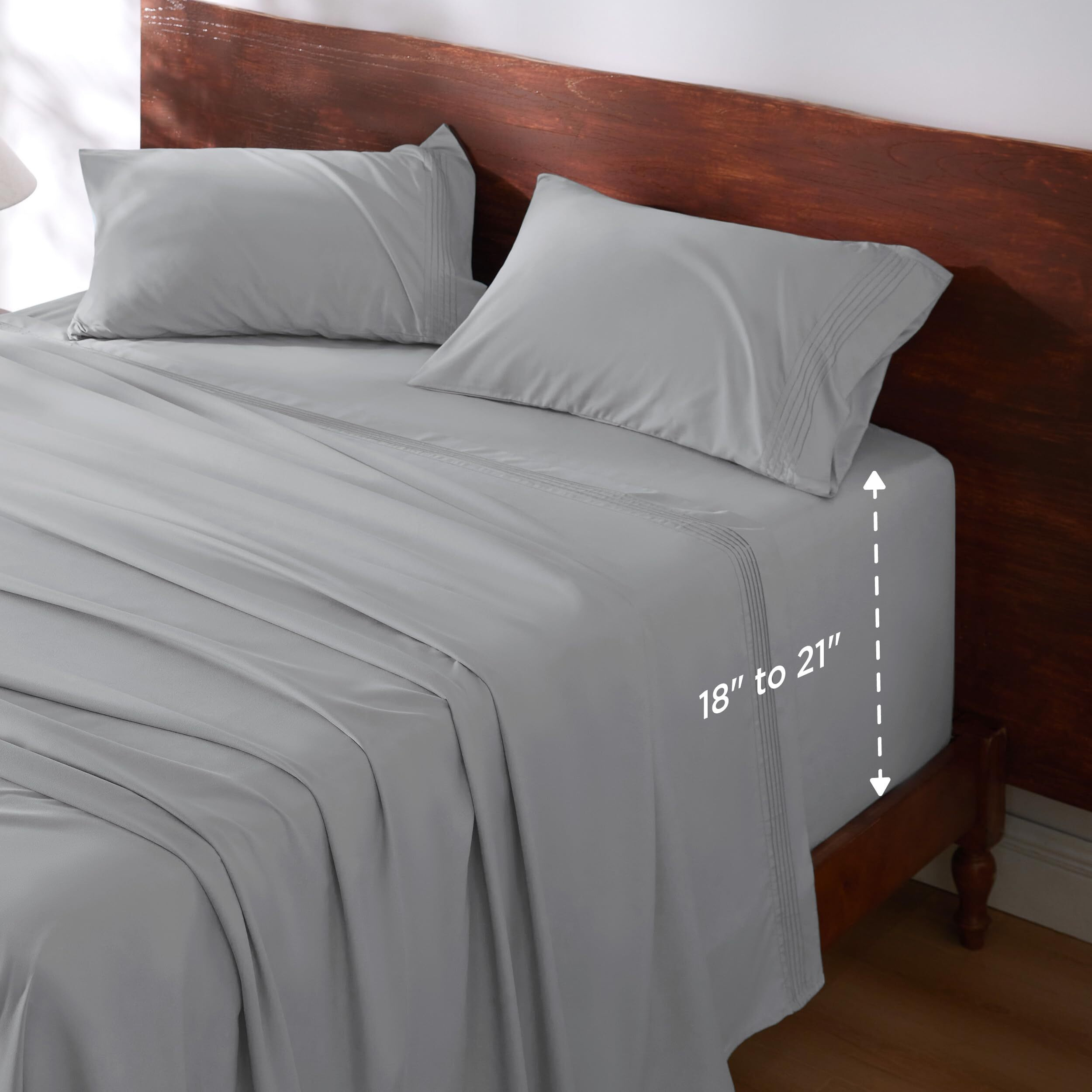 Bedsure Deep Pocket Full Size Sheets Set - Fits Mattresses Up To 21 "" Thick, 4 Piece Air Mattress Sheets With Deep Pocket, Moisture Wicking Soft Cooling Bedding Sheets & Pillowcases, Light Grey