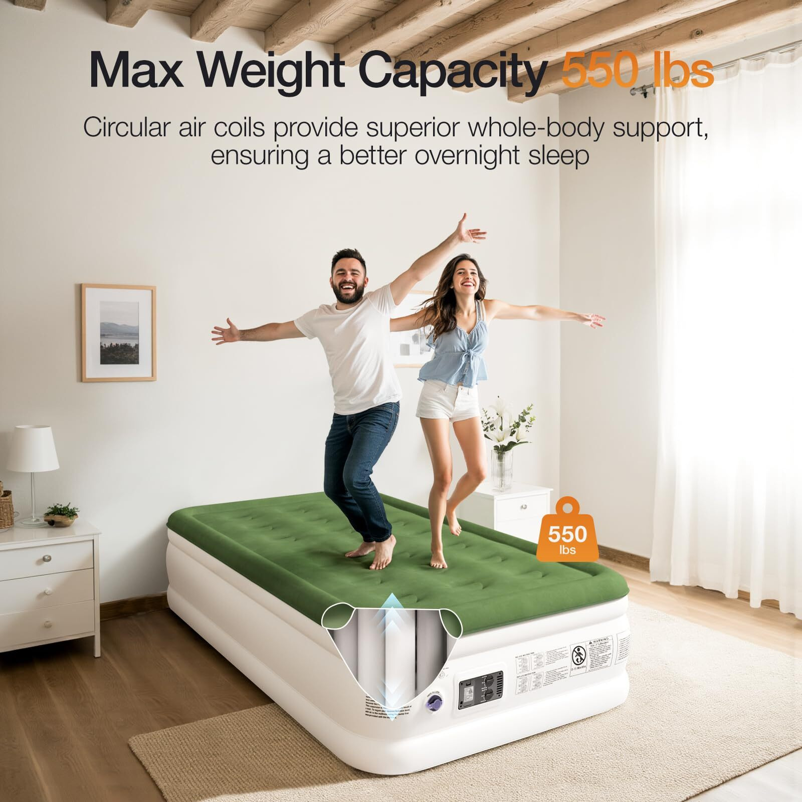 Zearna Air Mattress With Built In Pump - Upgraded Twin Blow Up Mattress, 2 Mins Quick Self Inflatable With Double Air Chamber,18 ""/550Lbs Max, Strong Support, For Camping,Home,Guests,Portable Travel