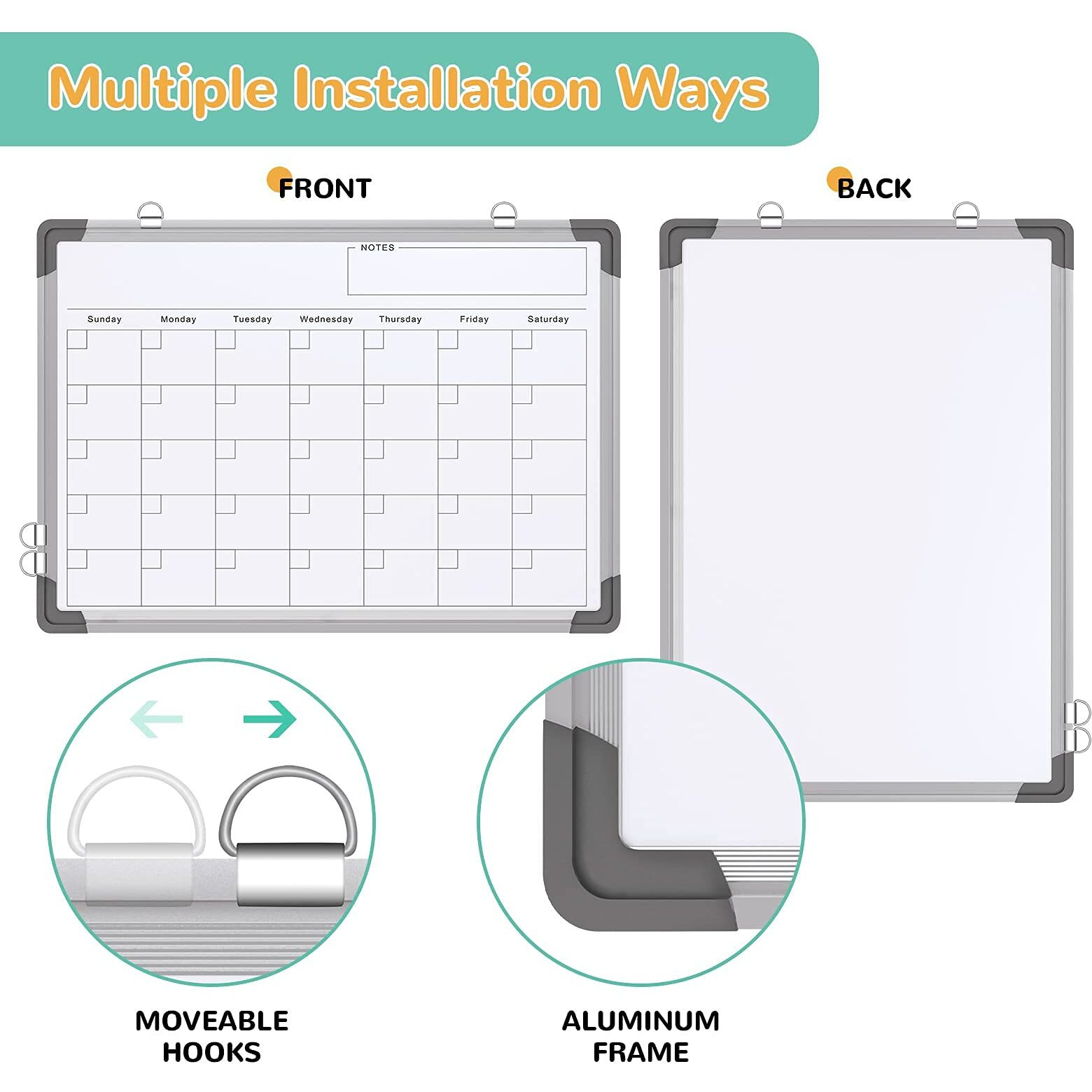 Small Monthly Calendar Dry Erase Whiteboard For Wall, 16"" X 12"" Magnetic Dry Erase Board, Hanging Double-Sided White Board, Portable Board For Drawing, Kitchen, Planning, Memo, School, Home, Office