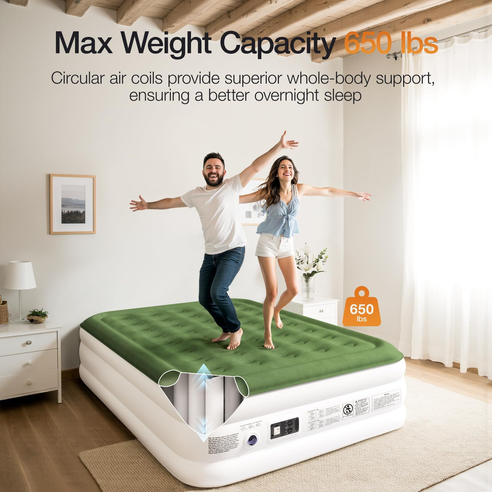 Zearna Air Mattress Queen With Built In Pump - Upgraded Blow Up Bed, 2 Mins Quick Self Inflatable With Double Air Chamber, 18 ""/650Lbs Max, All Night No Lost Air, For Camping,Home,Portable Travel