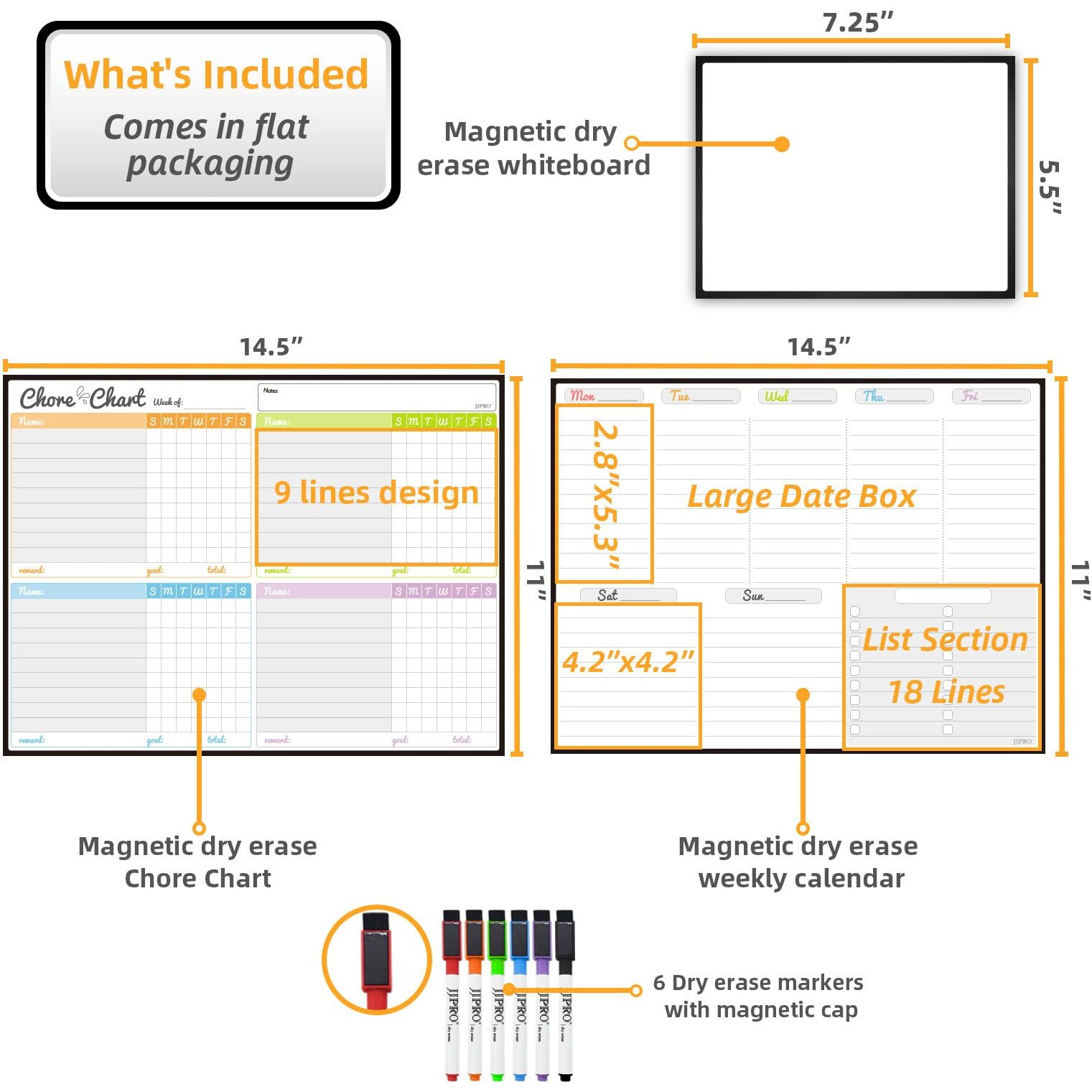 Magnetic Dry Erase Chore Chart And Weekly Calendar Set For Fridge - Chore Chart For Multiple Kids,Weekly Planner Board,Behavior Chart Kids Multiple Kids,Reward Chart,One Bonus To-Do Whiteboard