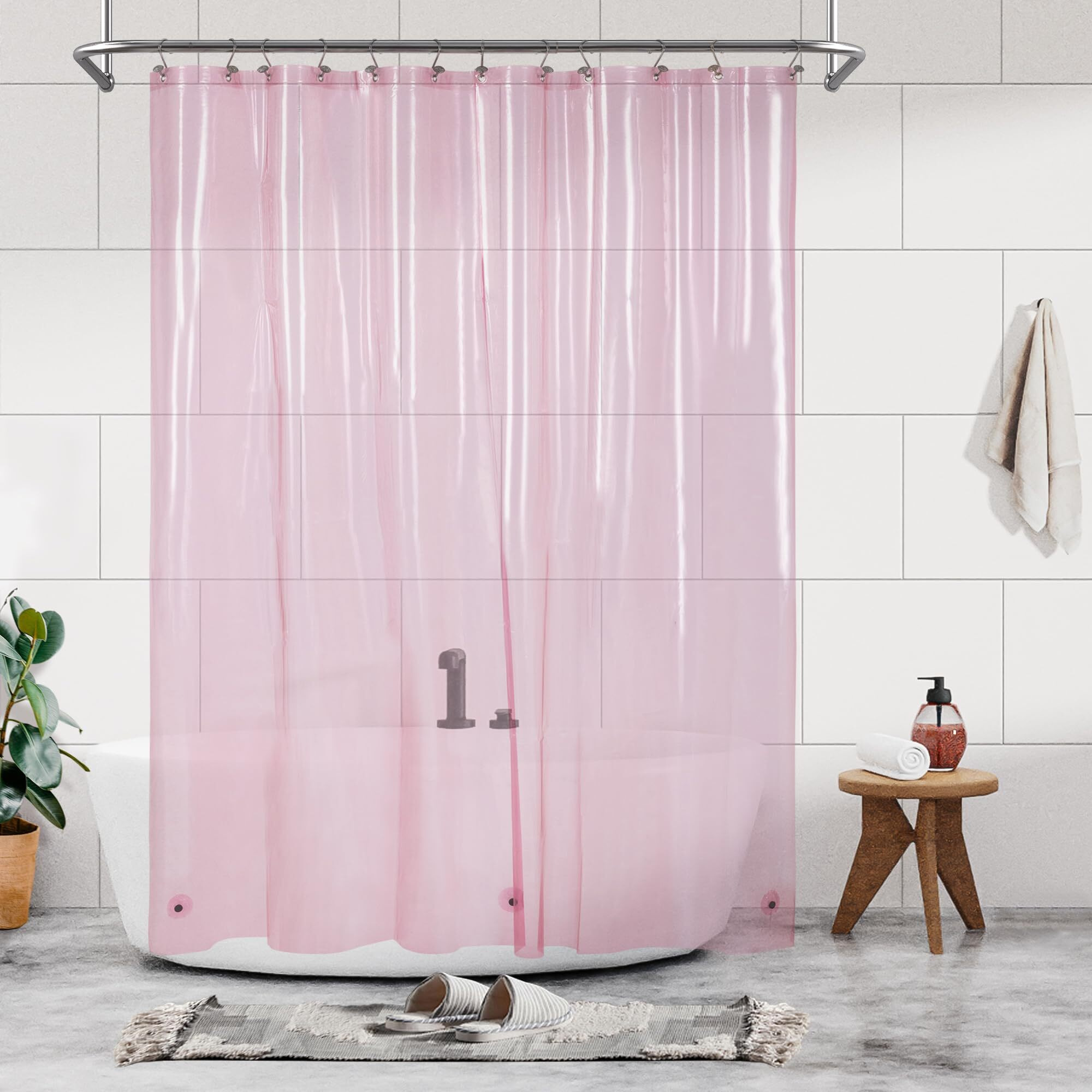 Shower Curtain Liner - Premium Clear Pink Peva Shower Liner With 3 Magnets And Metal Grommets, Waterproof Lightweight Plastic Standard Size Bathroom Curtains - Translucent Pink