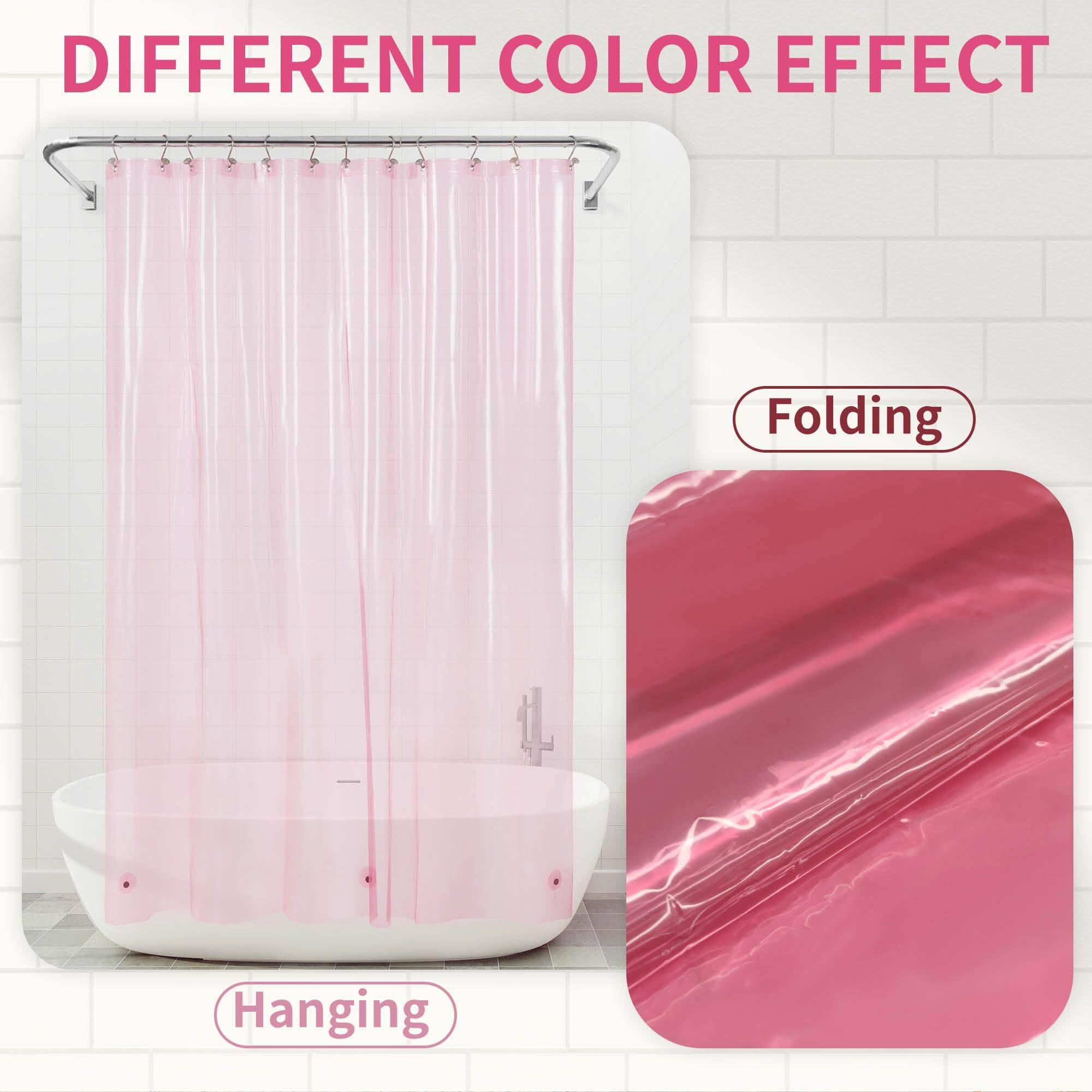 Shower Curtain Liner - Premium Clear Pink Peva Shower Liner With 3 Magnets And Metal Grommets, Waterproof Lightweight Plastic Standard Size Bathroom Curtains - Translucent Pink