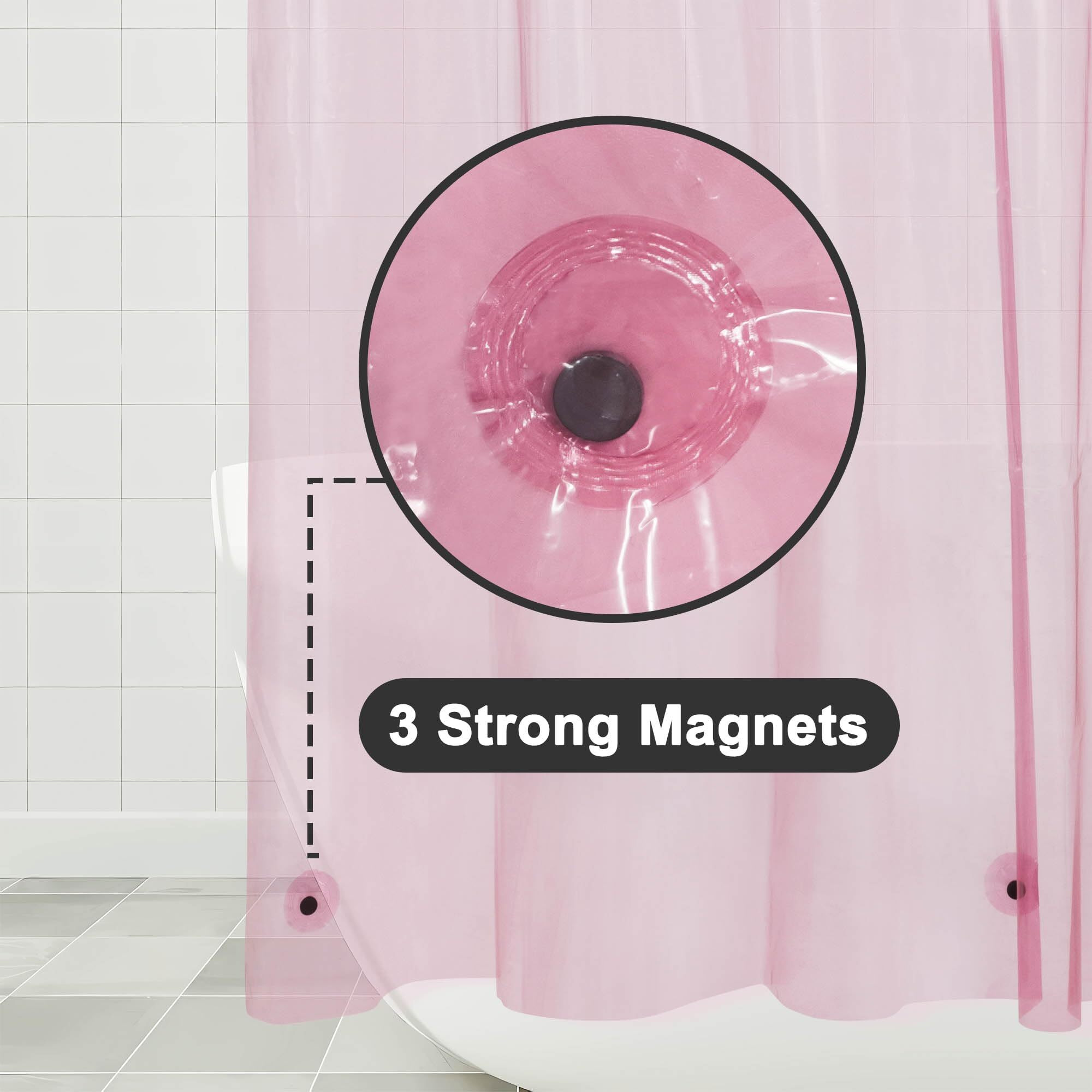 Shower Curtain Liner - Premium Clear Pink Peva Shower Liner With 3 Magnets And Metal Grommets, Waterproof Lightweight Plastic Standard Size Bathroom Curtains - Translucent Pink