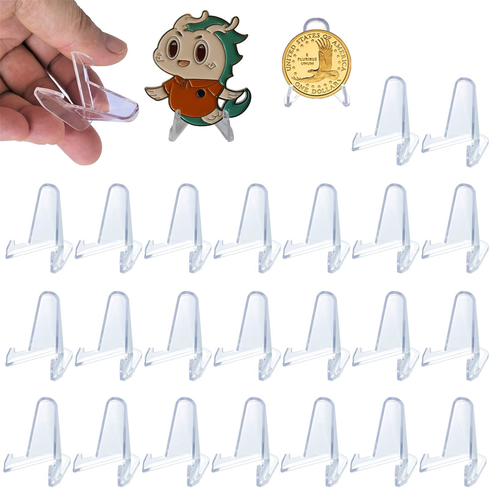 Challenge Coin Display Stand Coin Holder, 25 Pcs 1.4"" Acrylic Stands For Display Coins Easel Trading Cards Challenge Medals Casino Chips Or Other Small Items At Museum Home Decoration Birthdays Tables
