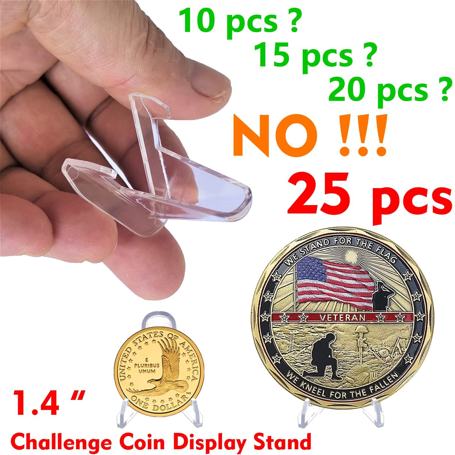 Challenge Coin Display Stand Coin Holder, 25 Pcs 1.4"" Acrylic Stands For Display Coins Easel Trading Cards Challenge Medals Casino Chips Or Other Small Items At Museum Home Decoration Birthdays Tables